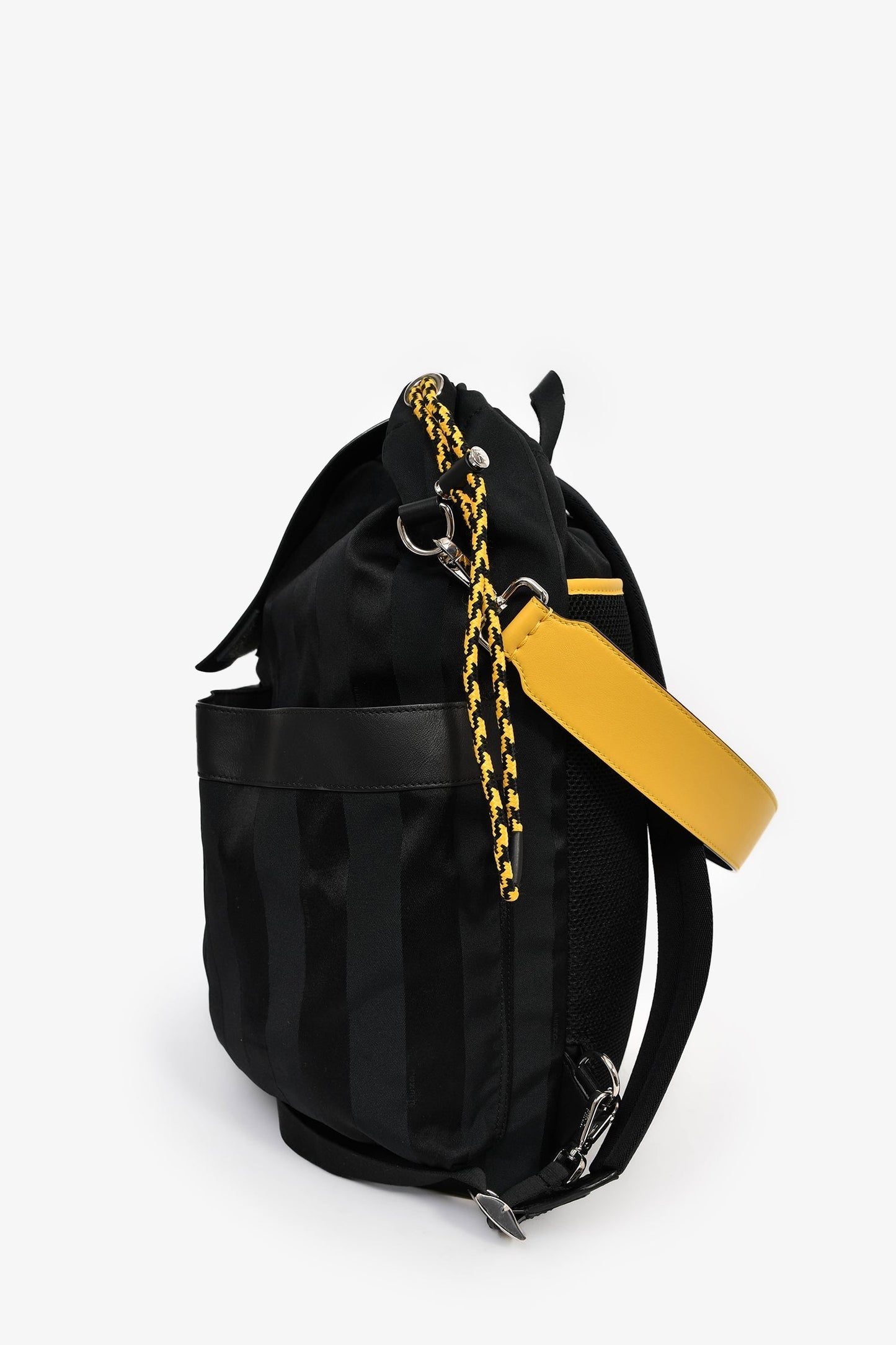 Fendi Pequin Drawstring Backpack Leather Nylon Black