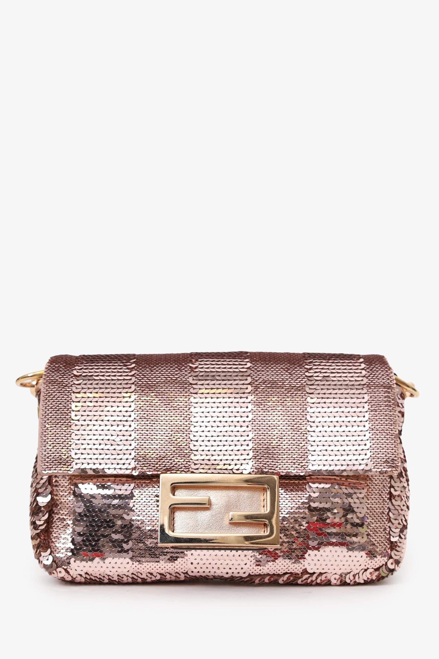 Fendi Sequin Ff Baguette Bag With Strap Pink Mini Shoulder Bag