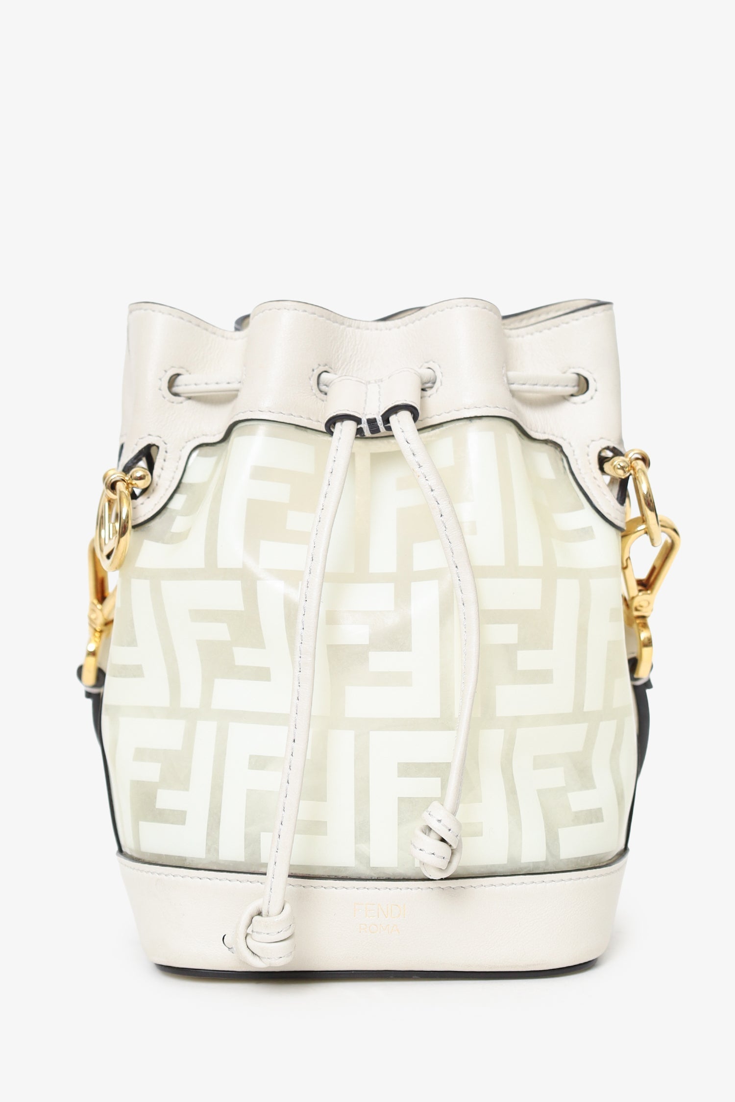 Fendi Bag Zucca Print Vinyl Mon Tresor Leather White Mini Bucket Bag