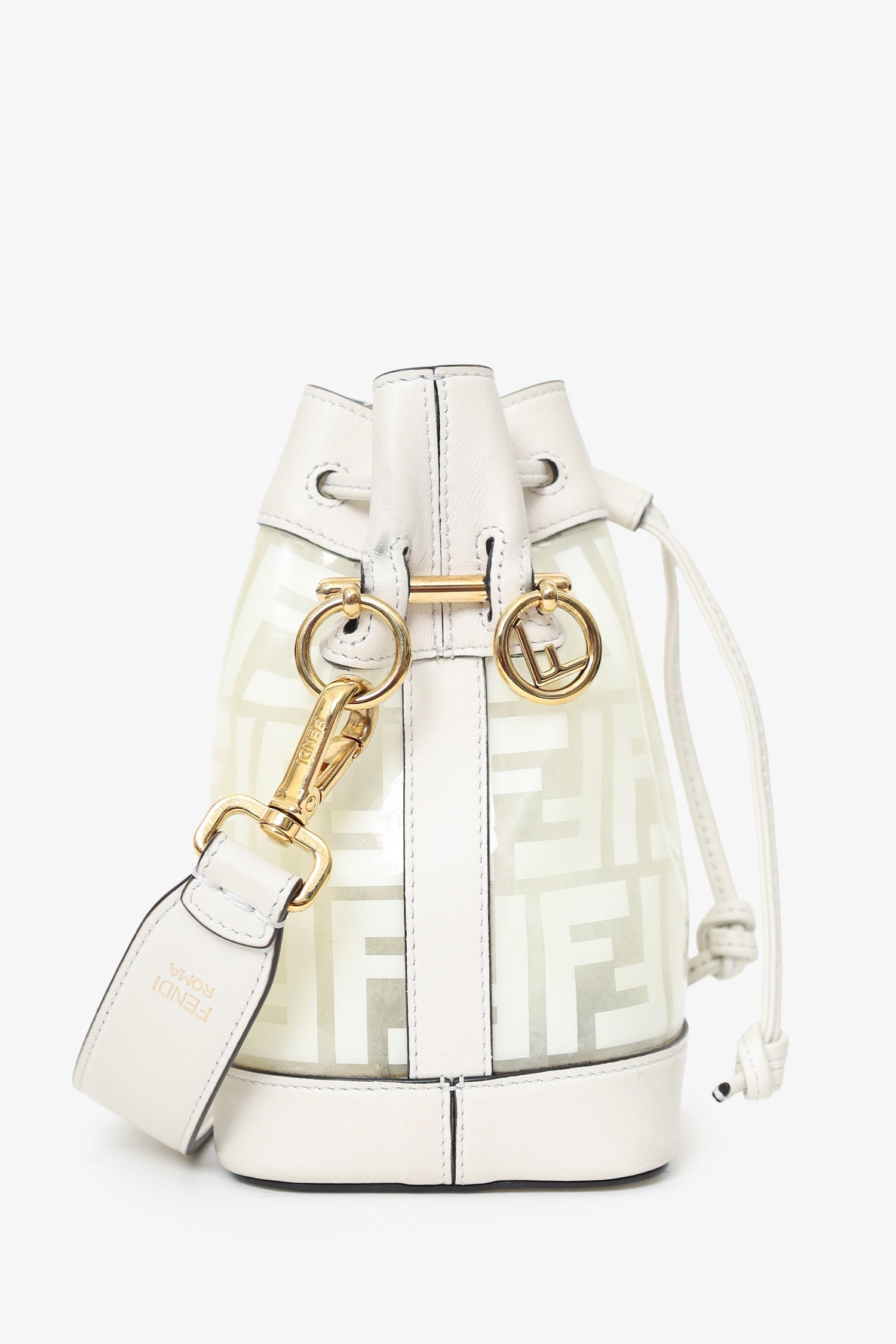 Fendi Zucca Print Vinyl Mon Tresor Bag Leather White Mini Bucket Bag