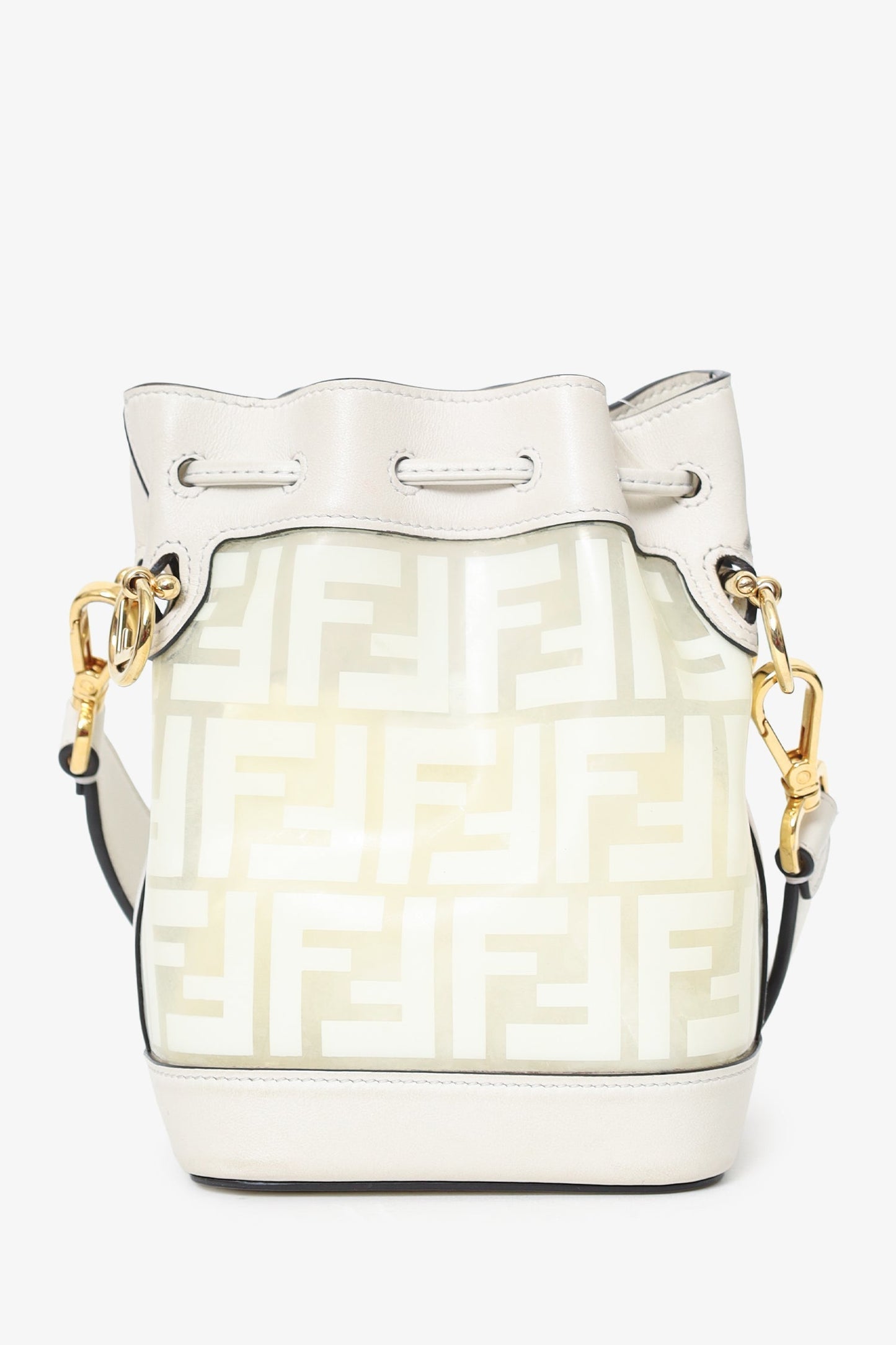 Fendi Zucca Print Vinyl Mon Tresor Bag Leather White Mini Bucket Bag