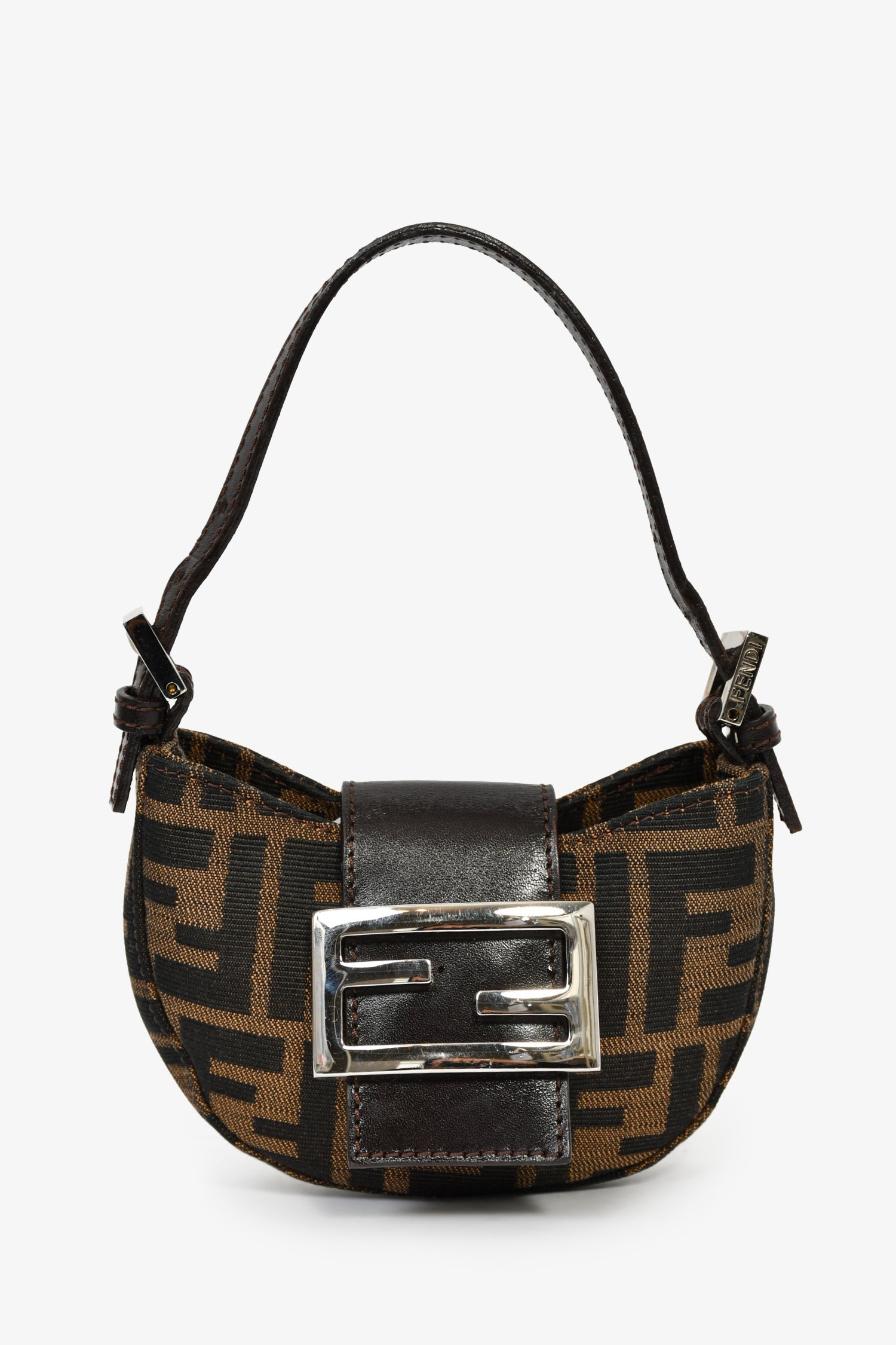 Fendi Zucca Print Half Moon Shoulder Bag Canvas Brown Mini