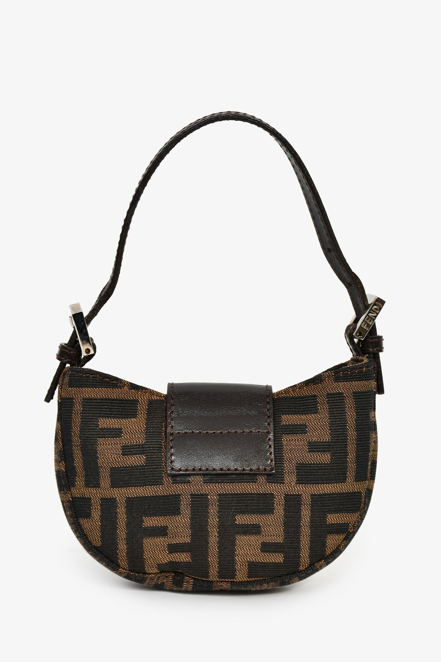 Fendi Zucca Print Half Moon Shoulder Bag Canvas Brown Mini