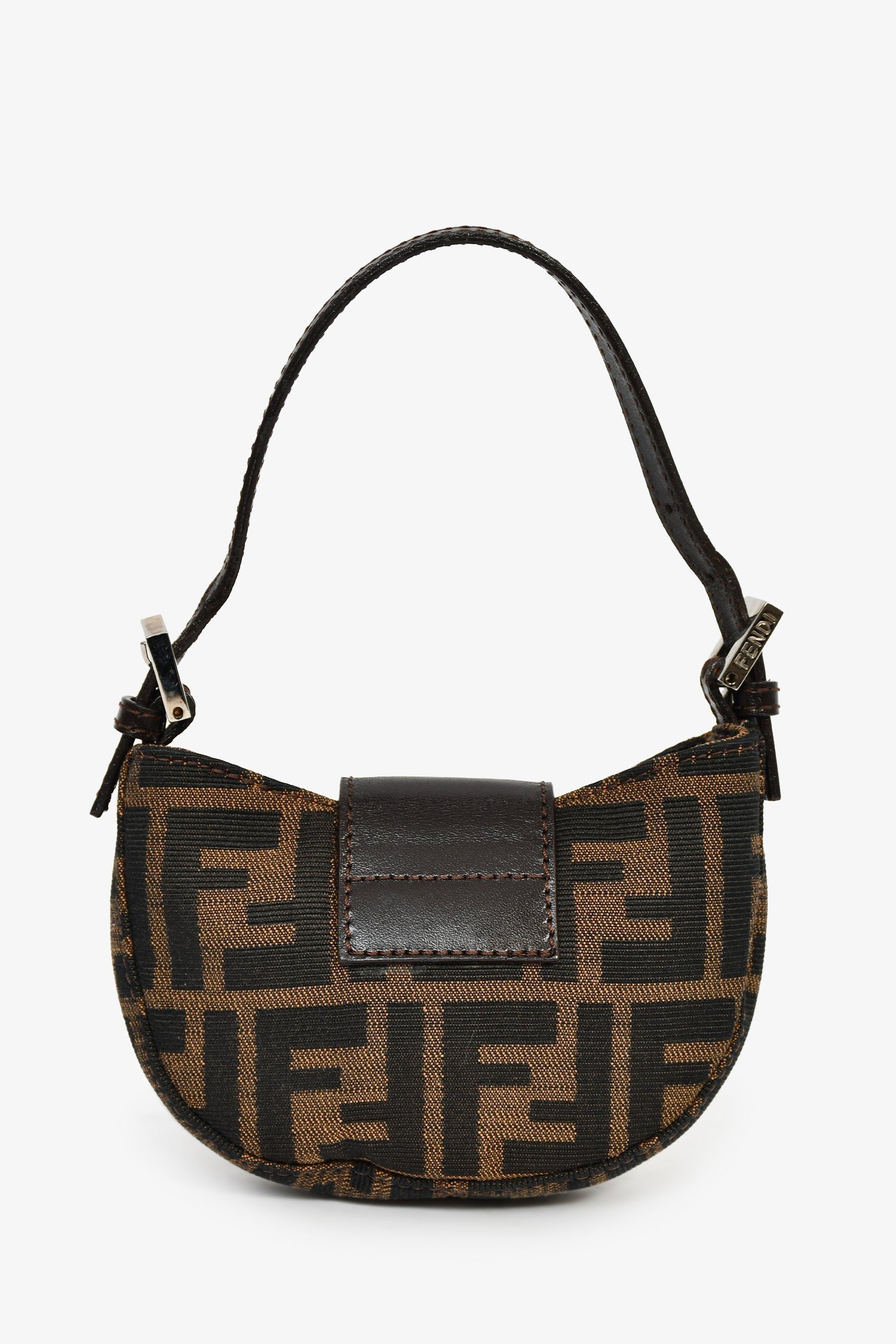 Fendi Zucca Print Half Moon Shoulder Bag Canvas Brown Mini