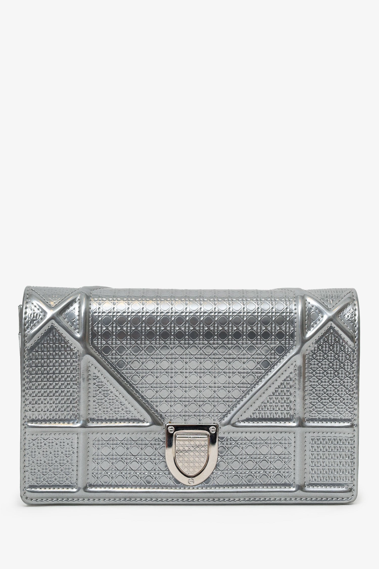 Dior Crossbody Bag Christian Metallic Microcannage ama Wallet on Patent Chain