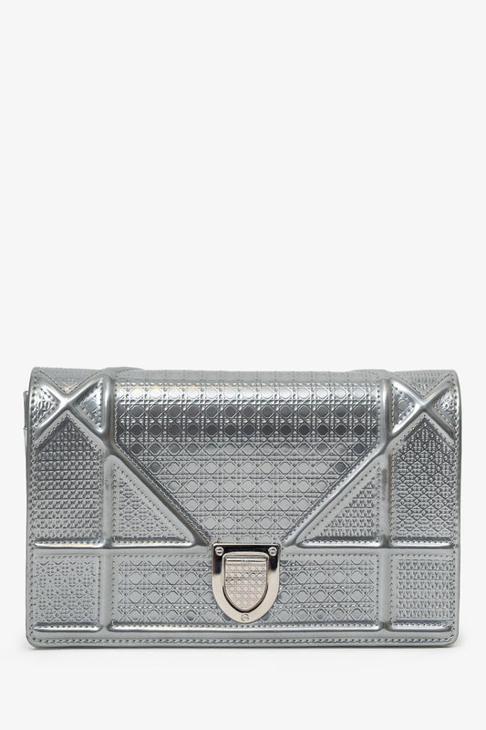 Dior Crossbody Bag Christian Metallic Microcannage ama Wallet on Patent Chain