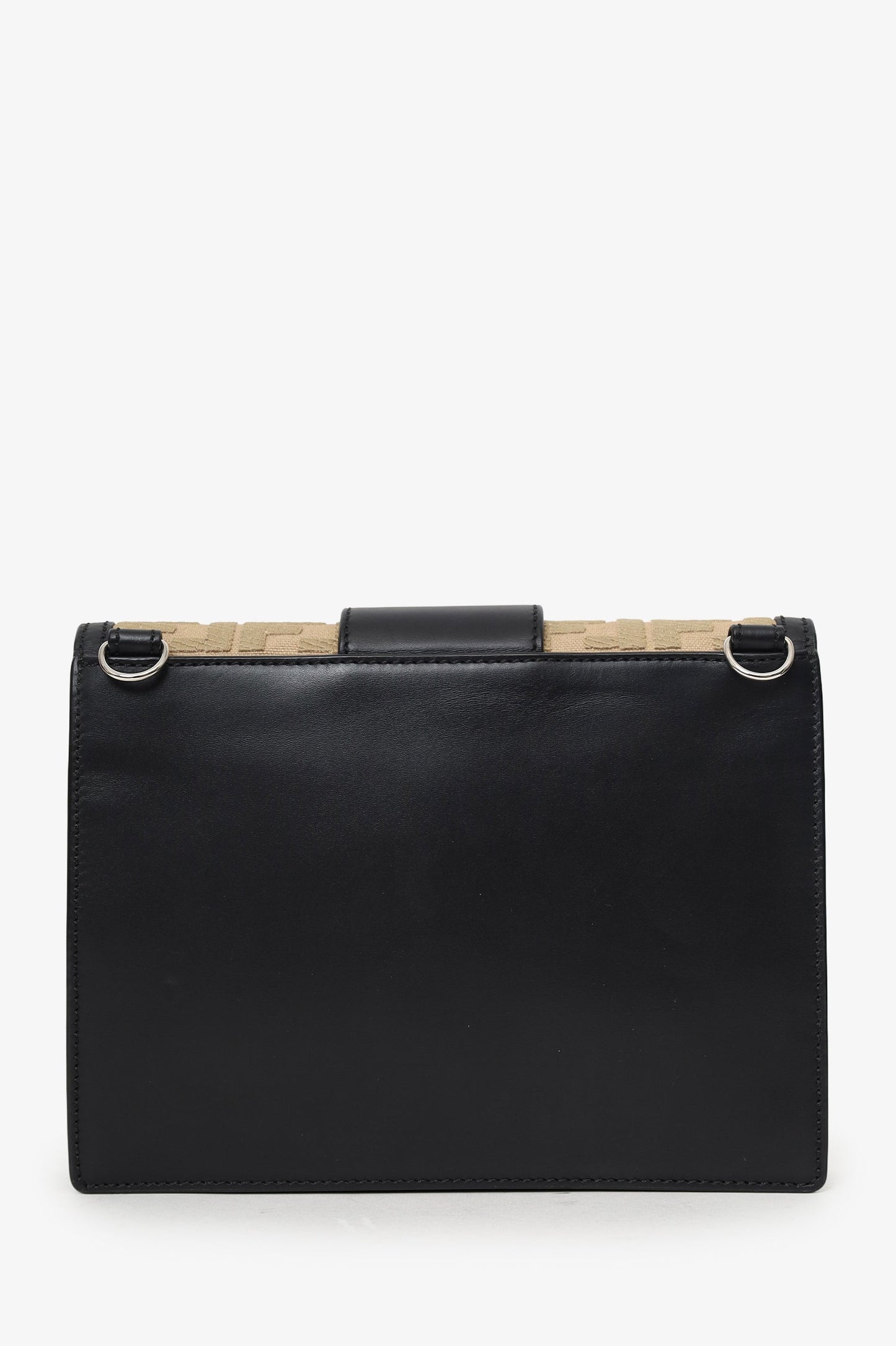 Fendi Calfskin Ff Flat Baguette Crossbody Canvas Black Beige Shoes