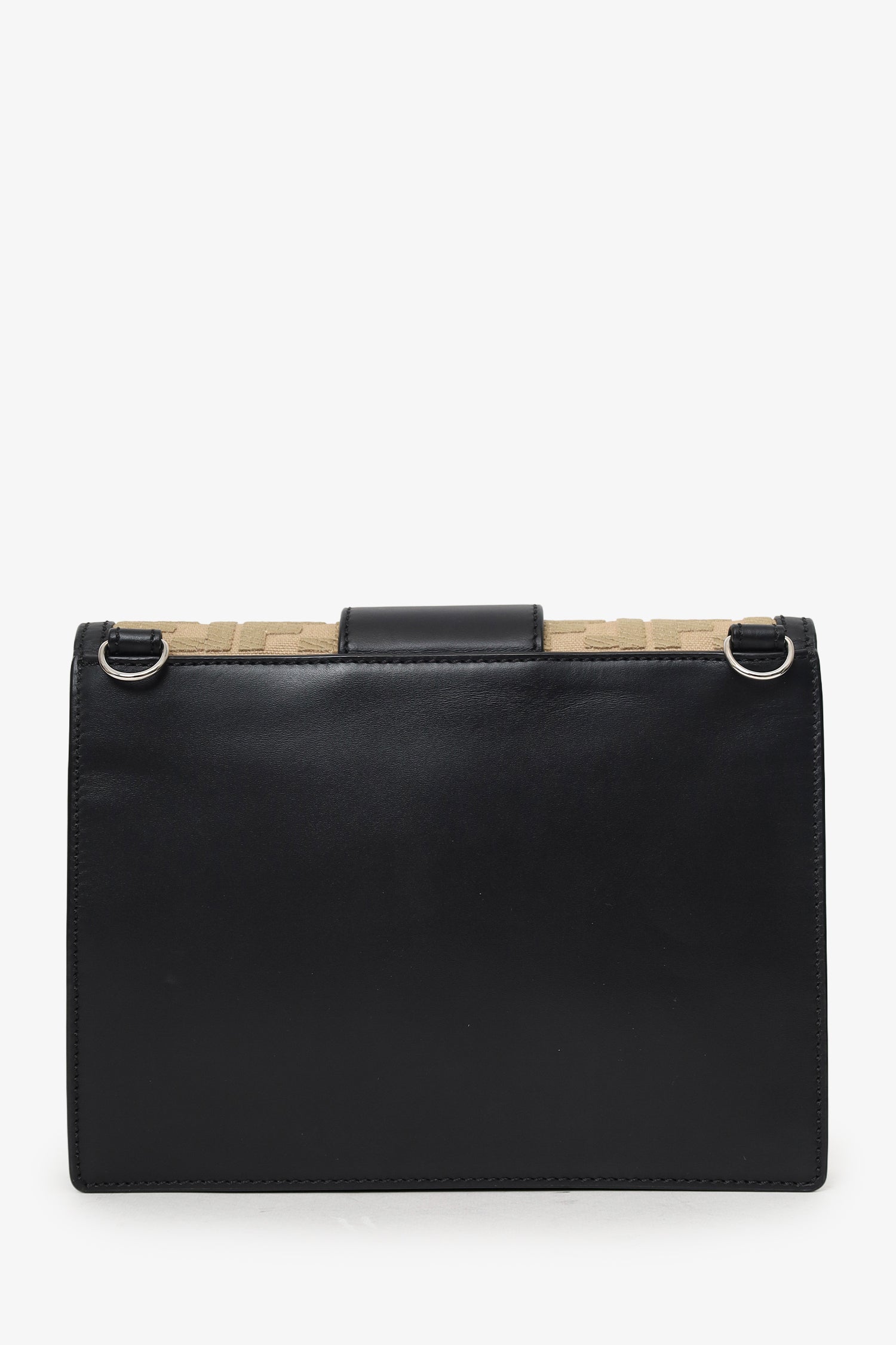 Fendi Calfskin Ff Flat Baguette Crossbody Canvas Black Beige Shoes