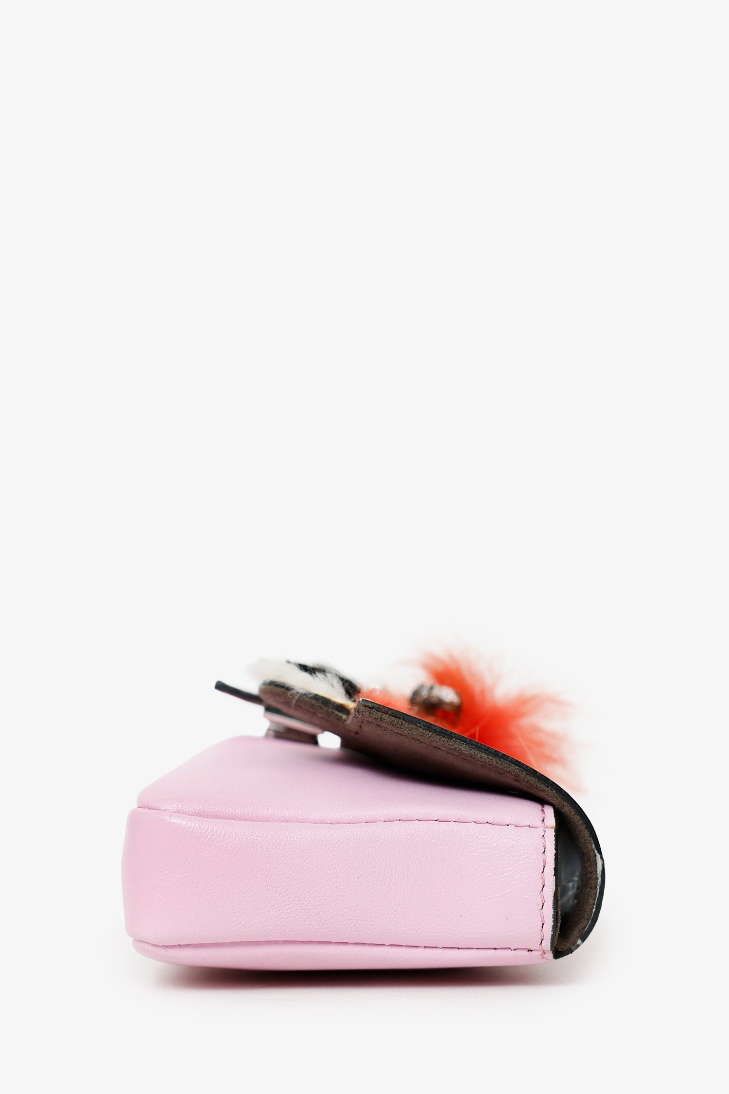 Fendi Crystal Fur Monster Baguette With Strap Crossbody Bag Leather Pink Micro Shoulder Bag