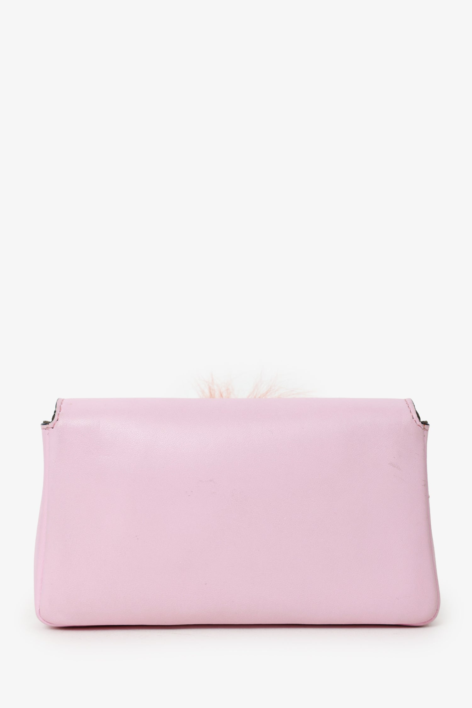 Fendi Crystal Fur Monster Baguette With Strap Crossbody Bag Leather Pink Micro Shoulder Bag