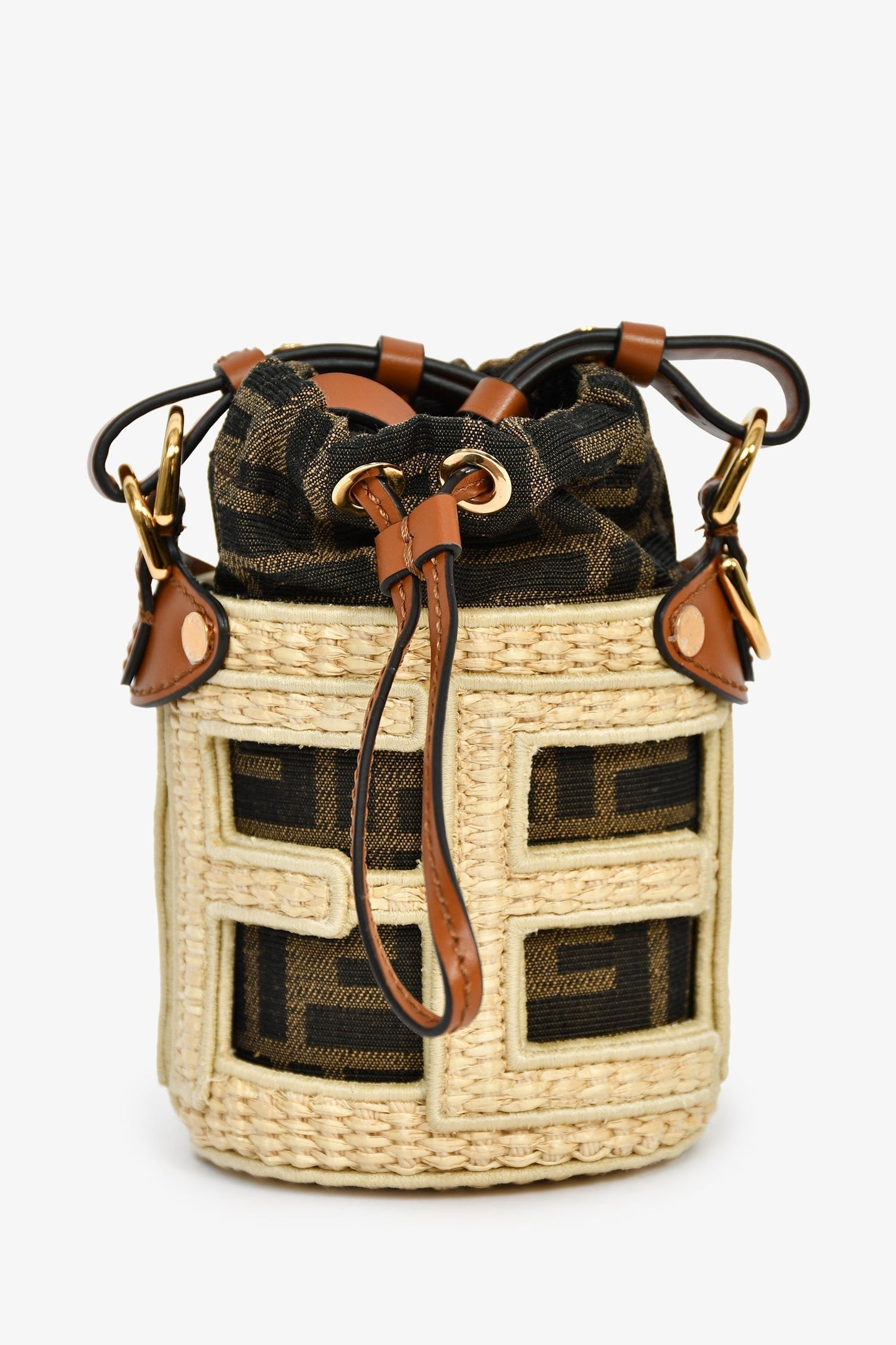Fendi Zucca Ff Step Out Nano Bag Brown Beige Bucket Bucket Bag