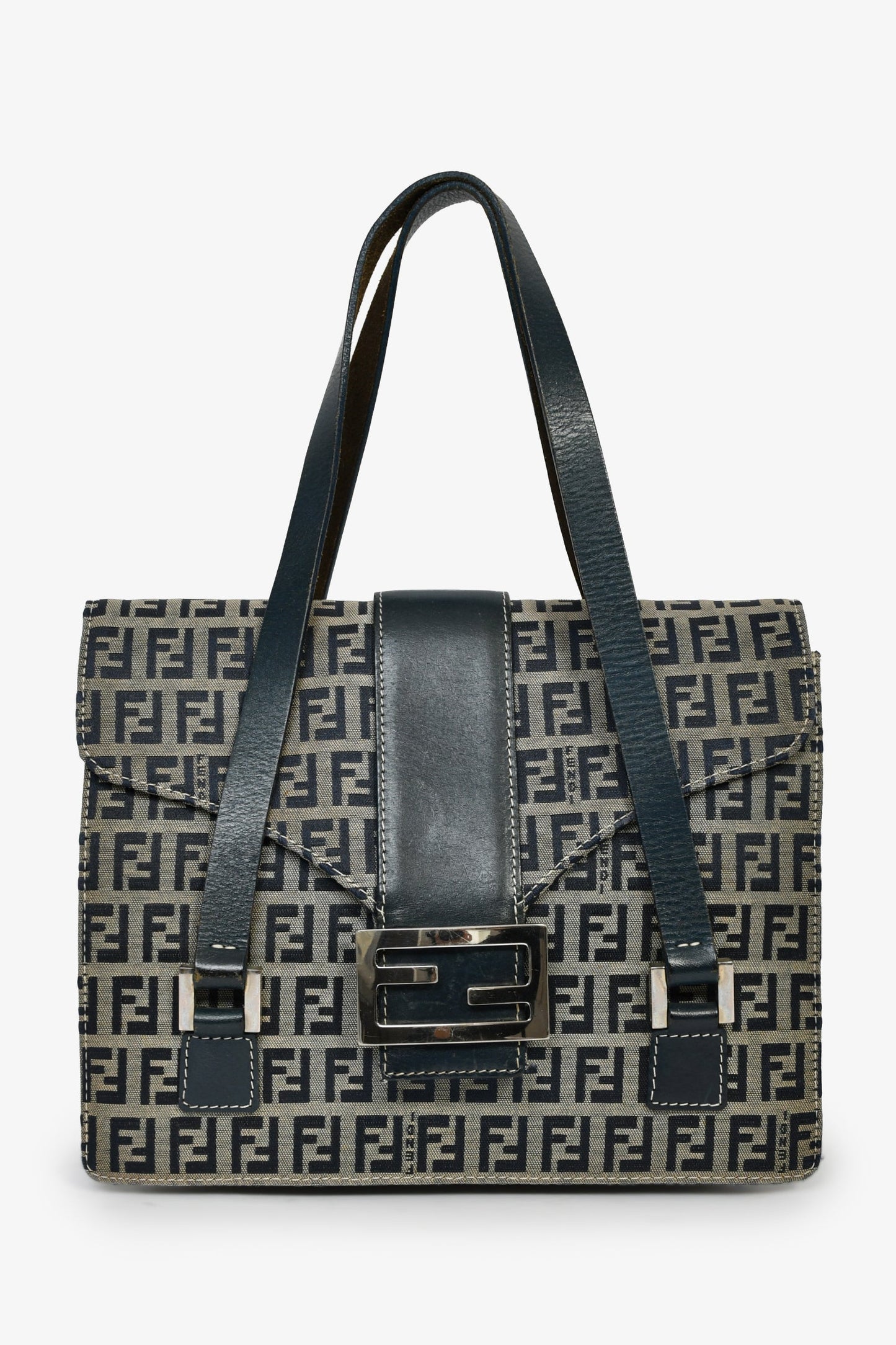 Fendi Shoulder Bag FF Zucca Square Baguette Canvas Navy