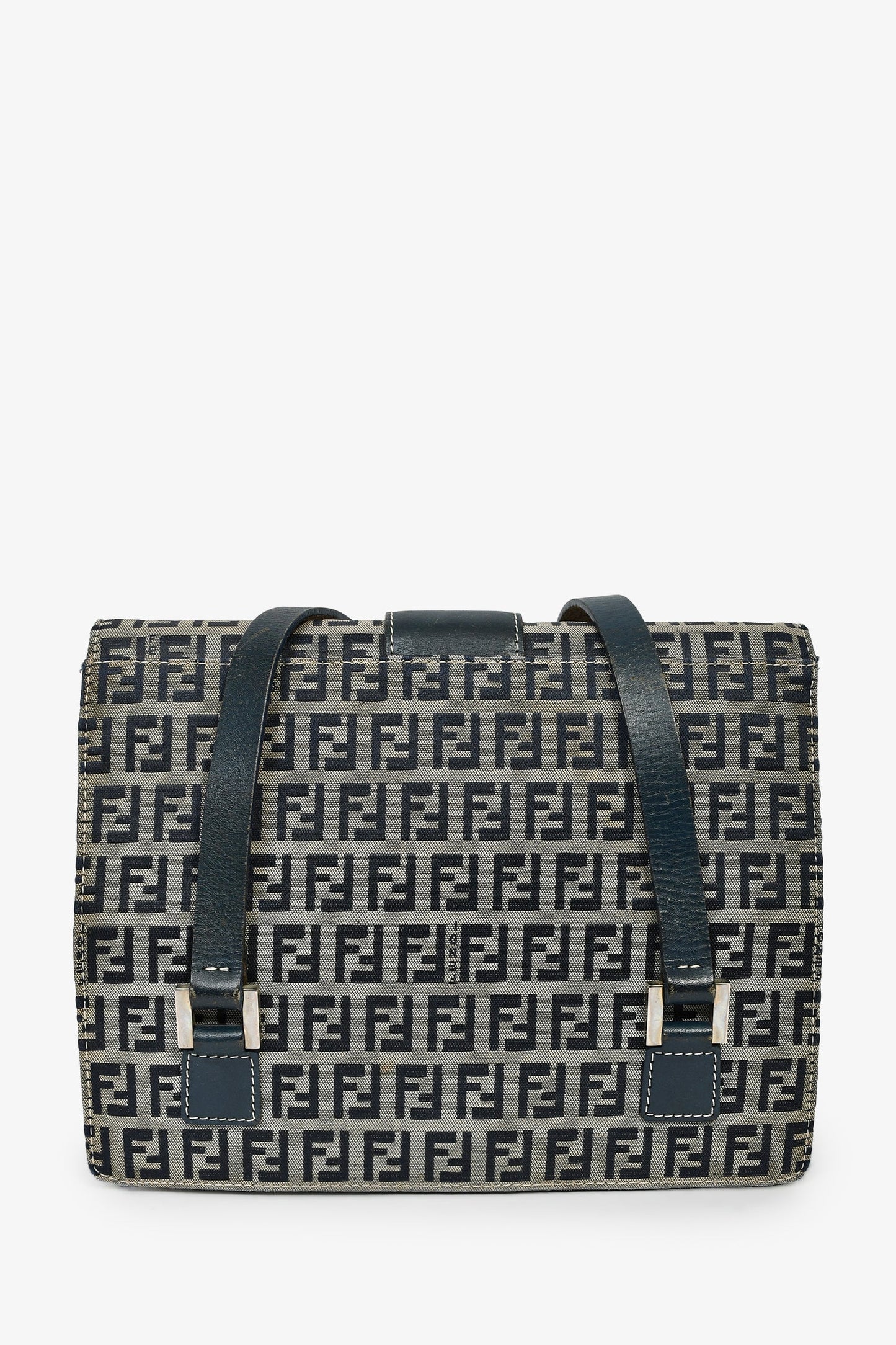 Fendi Ff Zucca Square Shoulder Bag Canvas Navy