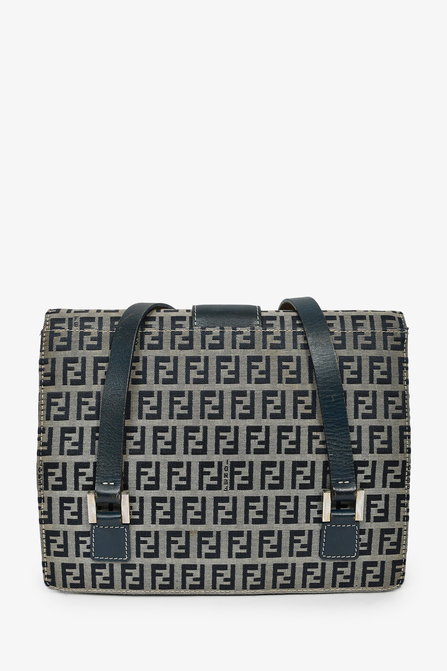 Fendi Ff Zucca Square Shoulder Bag Canvas Navy