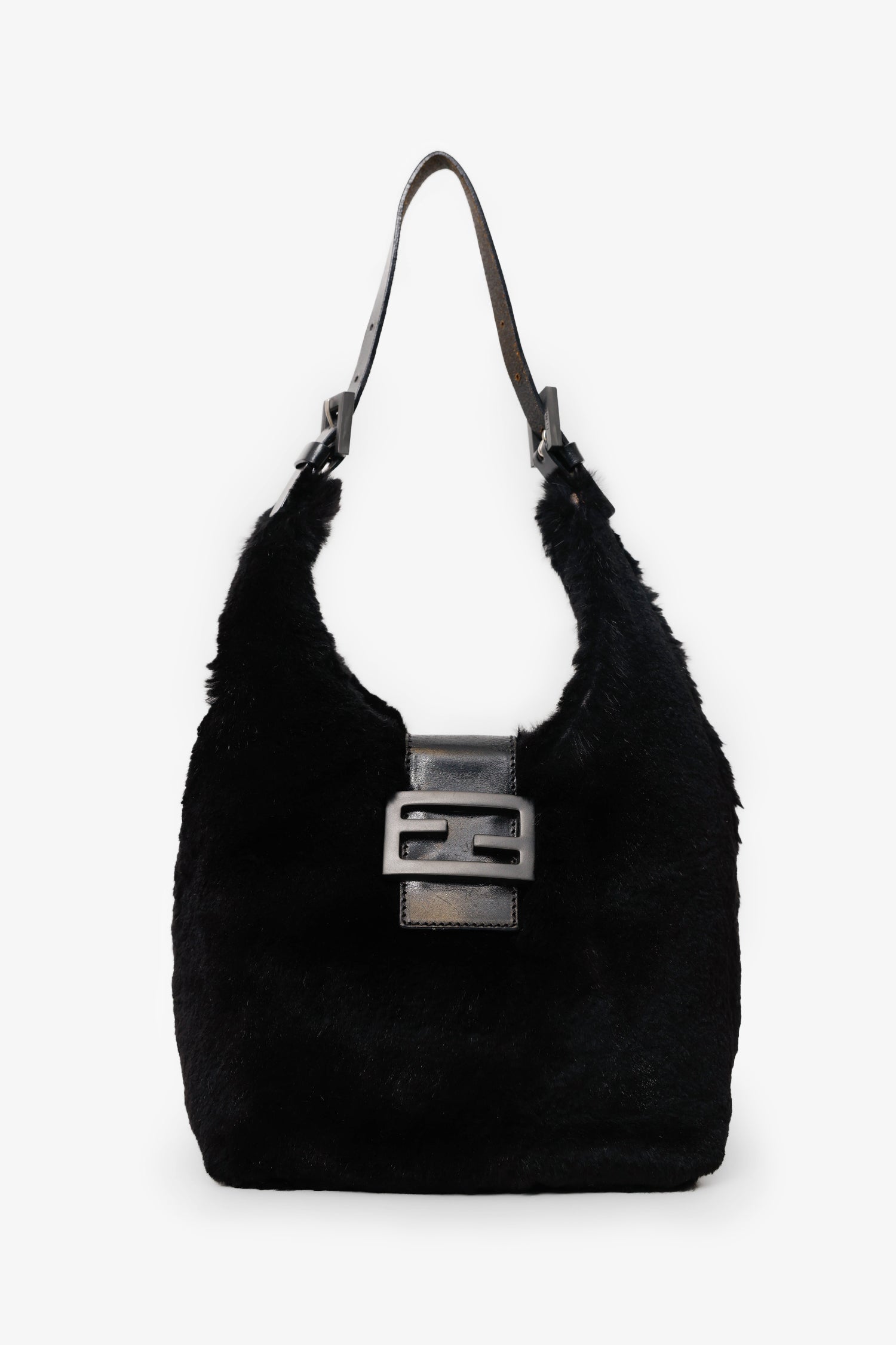Fendi Chinchilla Fur Baguette Hobo Bag Black Shoulder Bag
