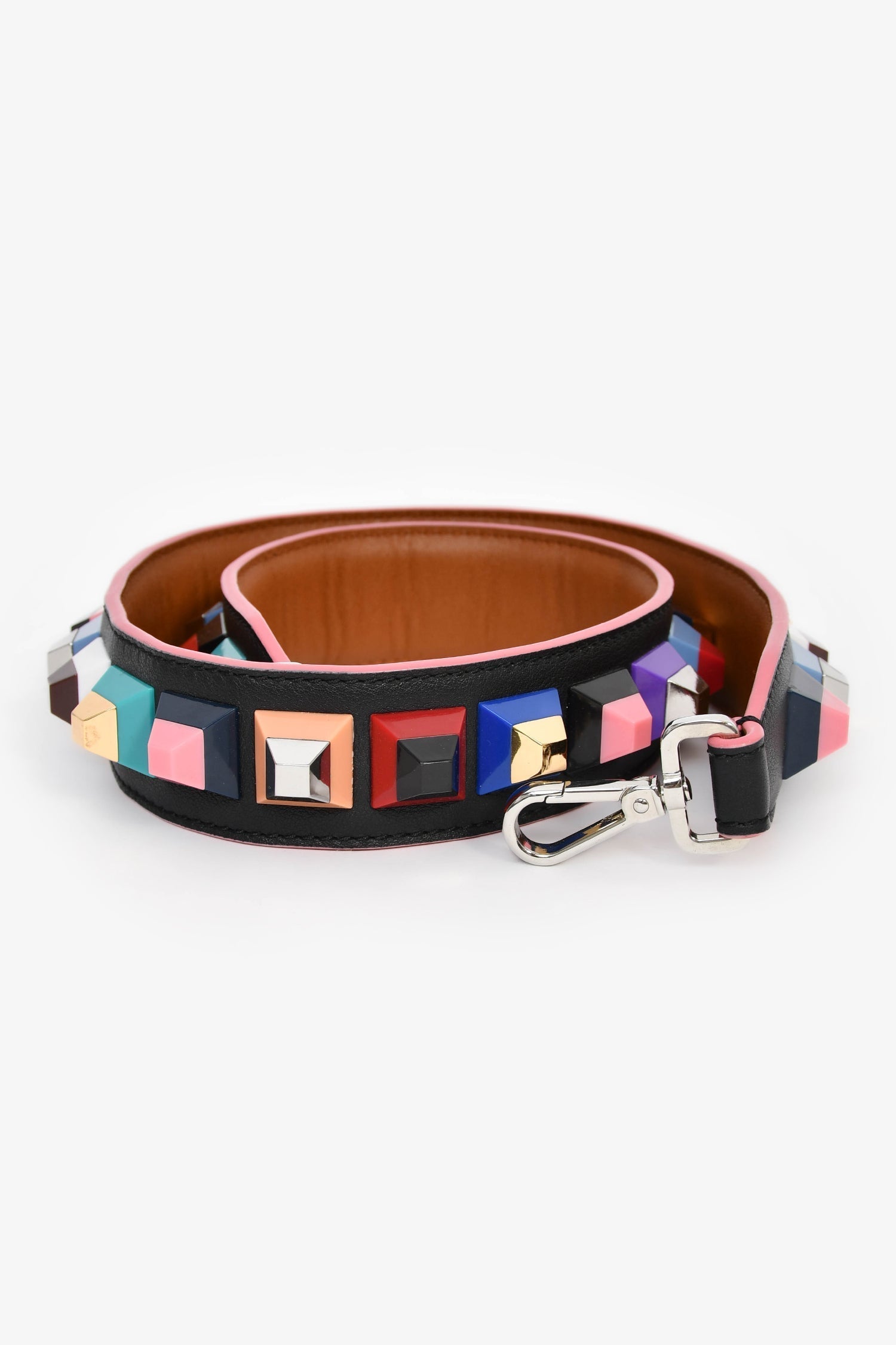 Fendi Handbag Multicolour Studded Bag Strap Leather Black