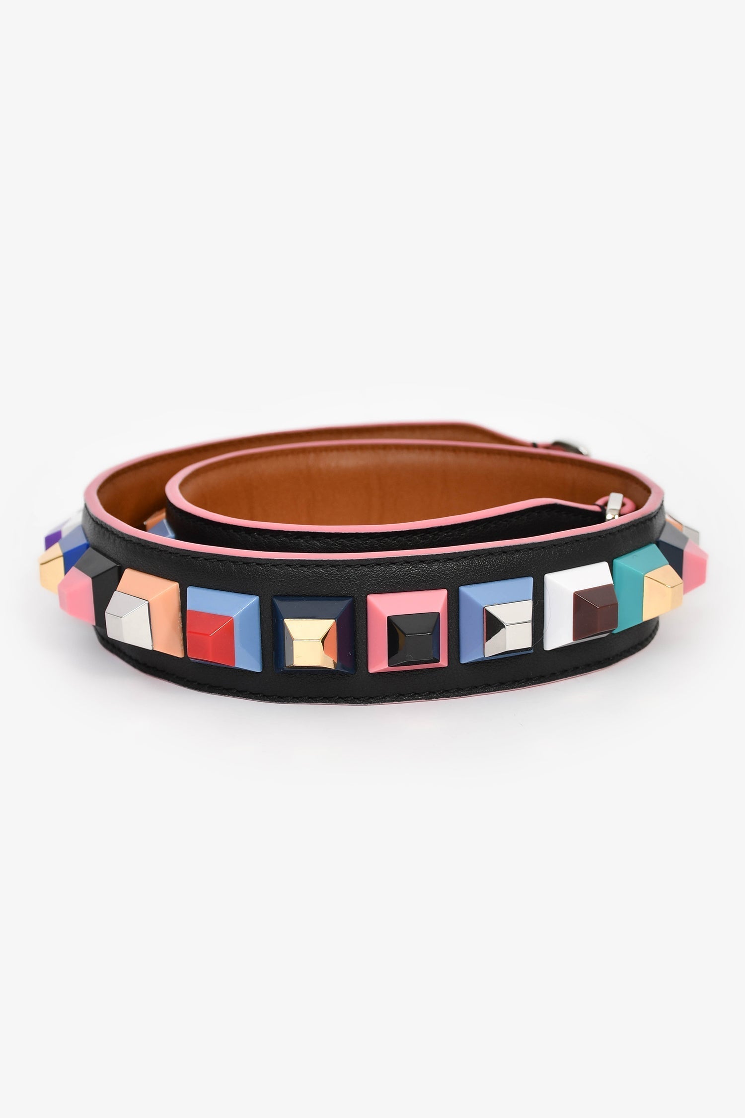 Fendi Multicolour Studded Bag Strap Leather Black Travel Bag
