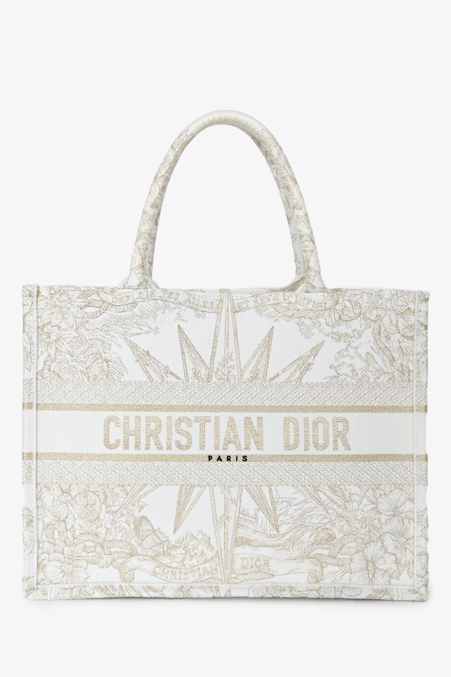 Dior Tote Bag Christian Metallic & Book Tote Canvas White Medium