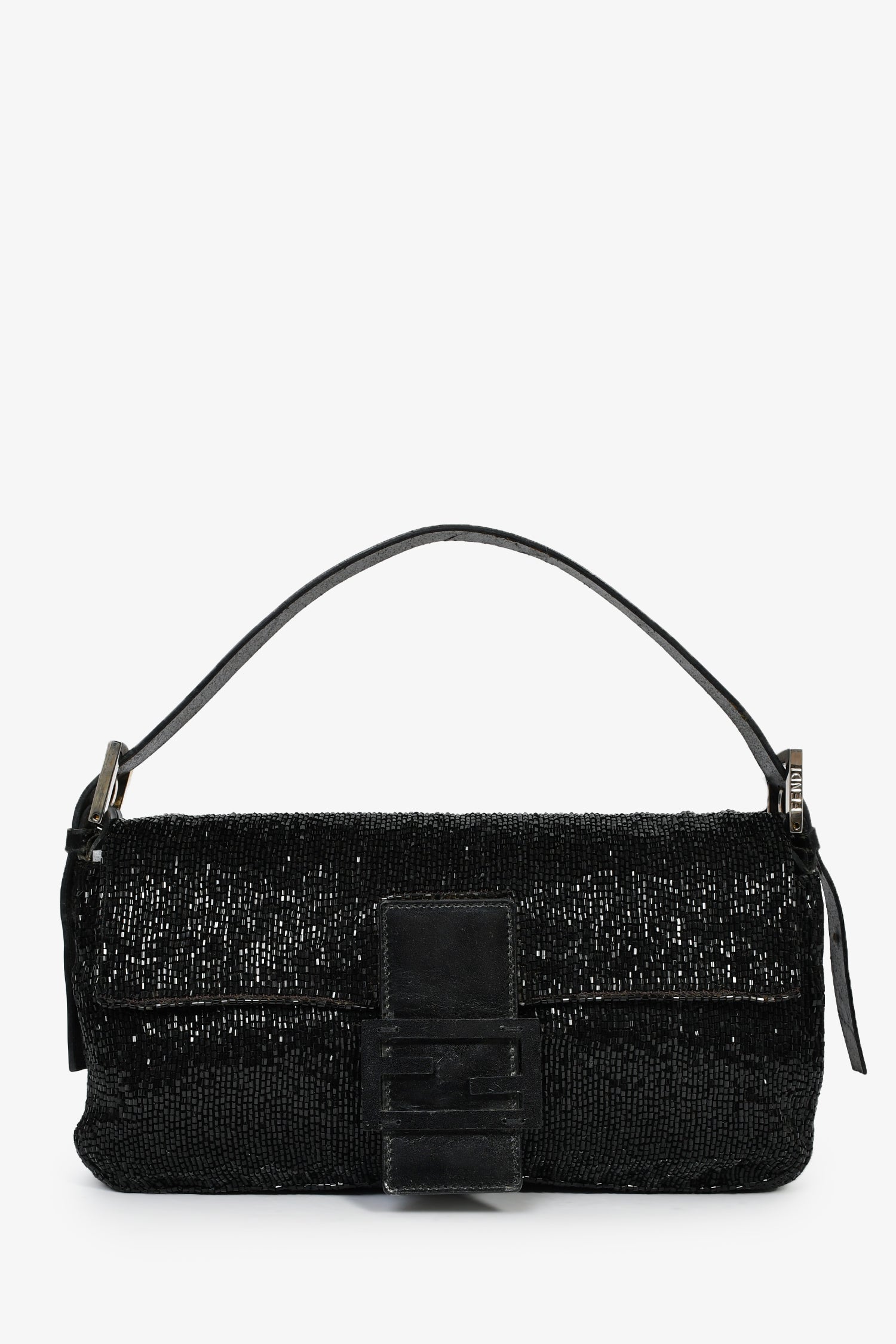 Fendi Shoulder Bag Beaded Baguette Black