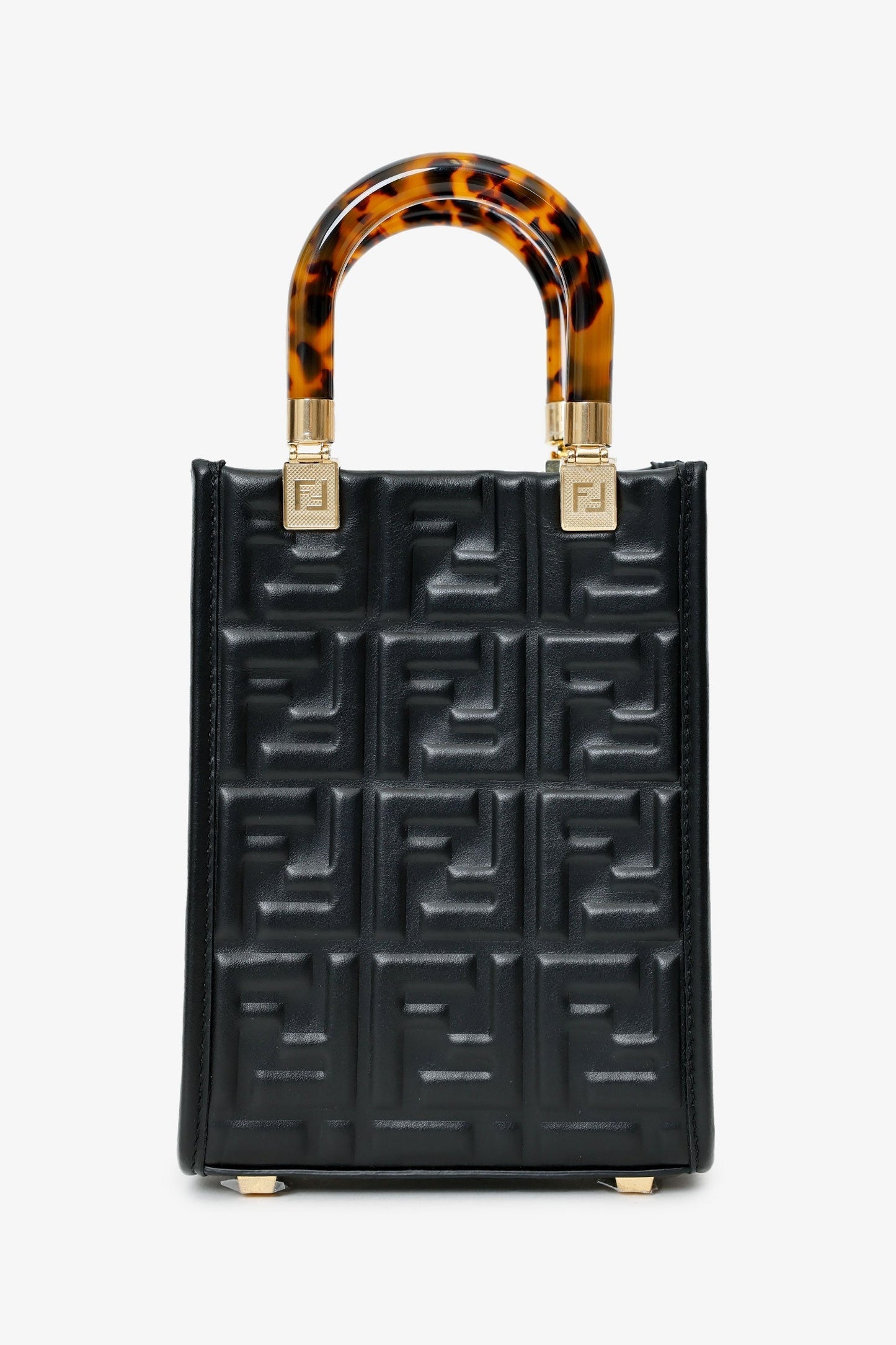 Fendi Ff Sunshine Shopper Tote Leather Black Mini Tote Bag