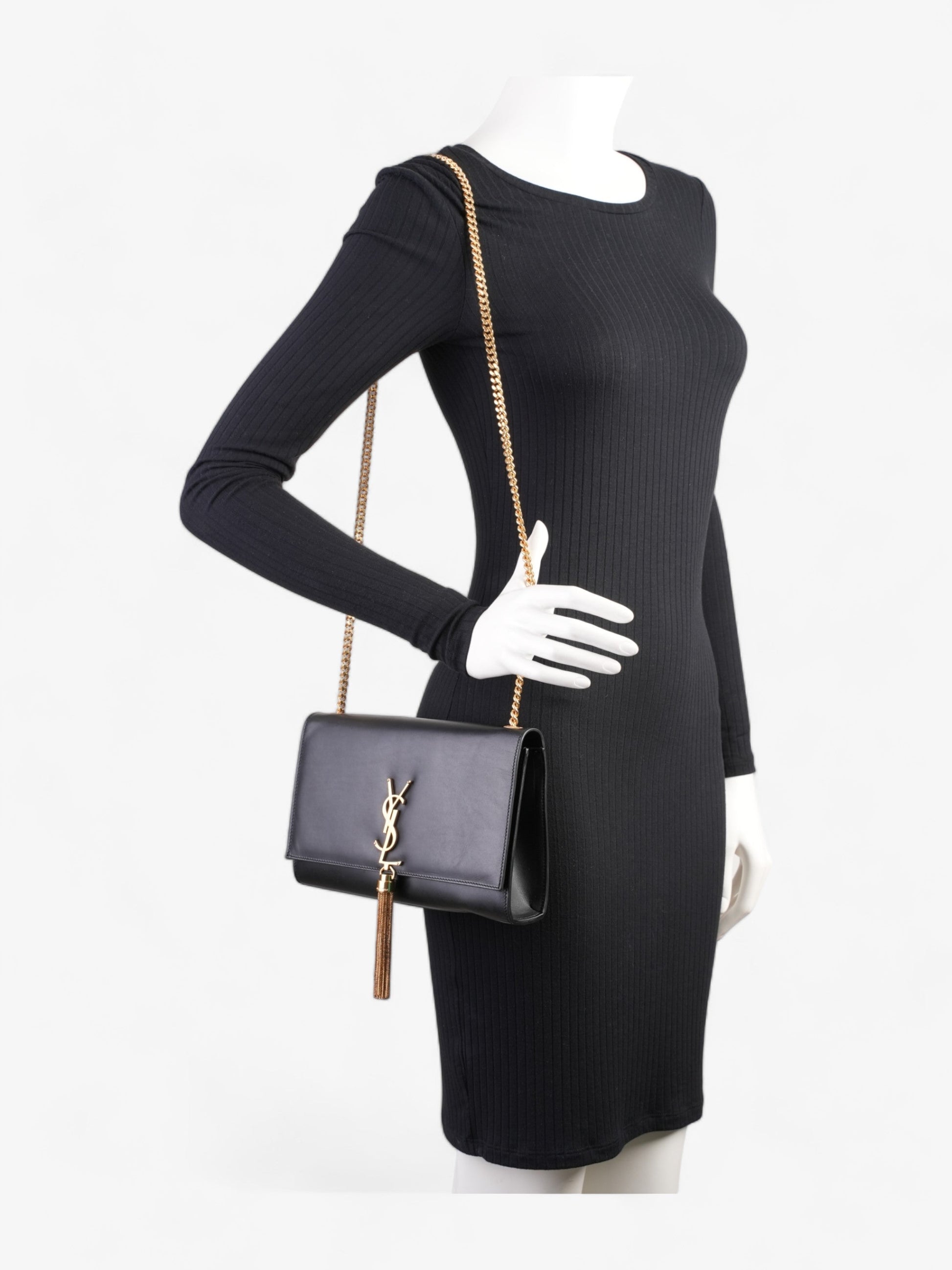 YSL Saint Laurent Kate Tassel Shoulder Bag Leather Black Medium