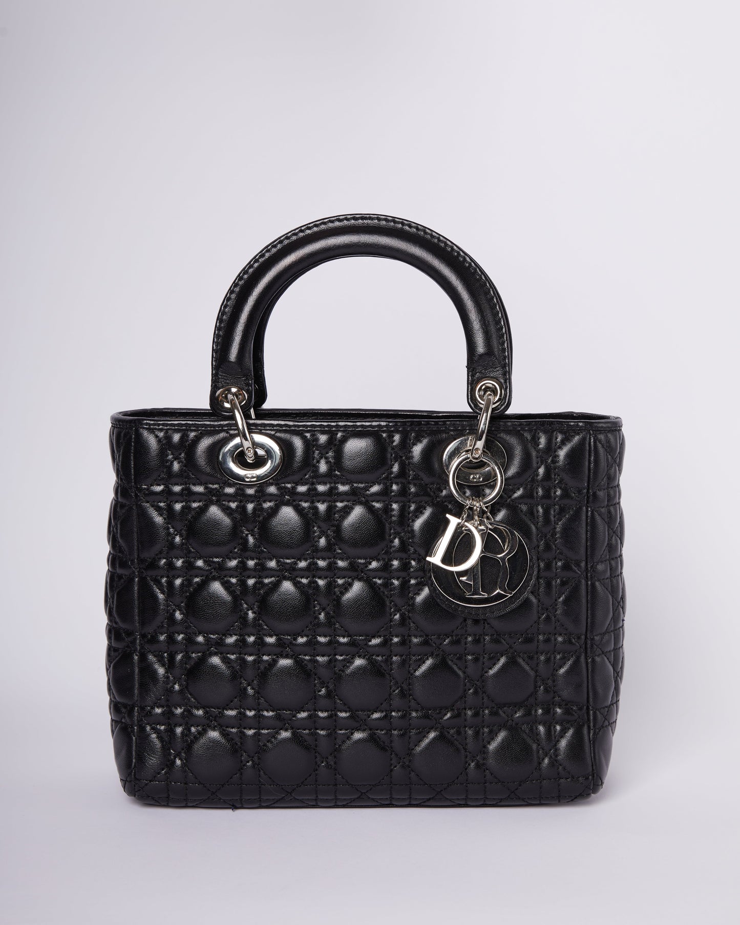 Dior Handbag Christian Calfleather Lady In Black Medium Top Handle