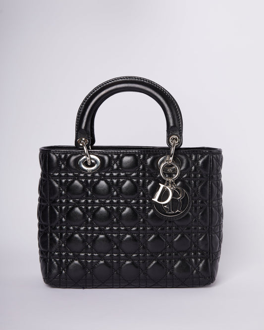 Dior Handbag Christian Calfleather Lady In Black Medium Top Handle