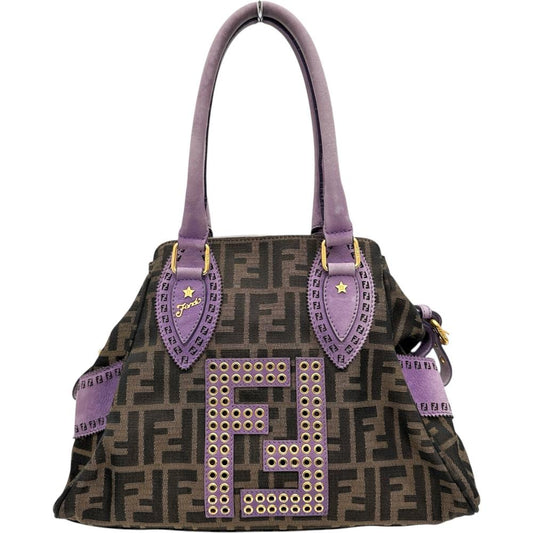Fendi Zucca Etinico Handbag Leather Canvas Travel Bag
