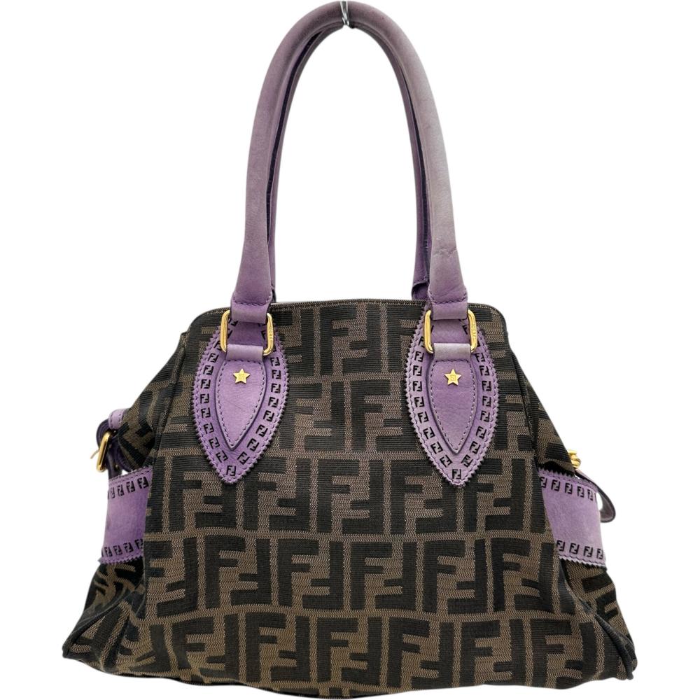Fendi Zucca Etinico Handbag Leather Canvas Travel Bag