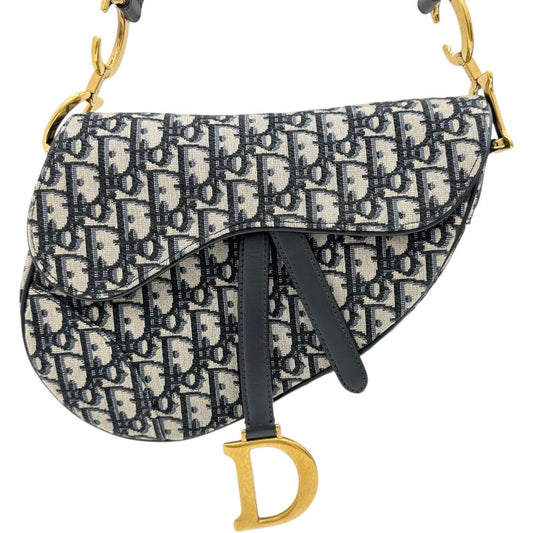 Dior Saddle Bag Oblique 2Way Shoulder Bag Leather Canvas