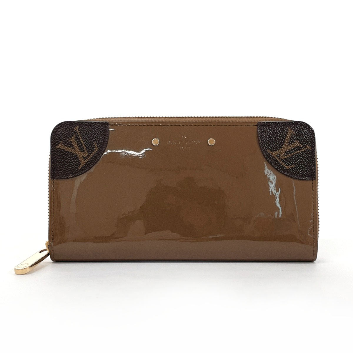 Louis Vuitton Long Purse M67271 Brown Zip Monogram Leather Canvas Patent Wallet Case