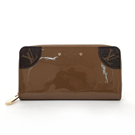 Louis Vuitton Long Purse M67271 Brown Zip Monogram Leather Canvas Patent Wallet Case