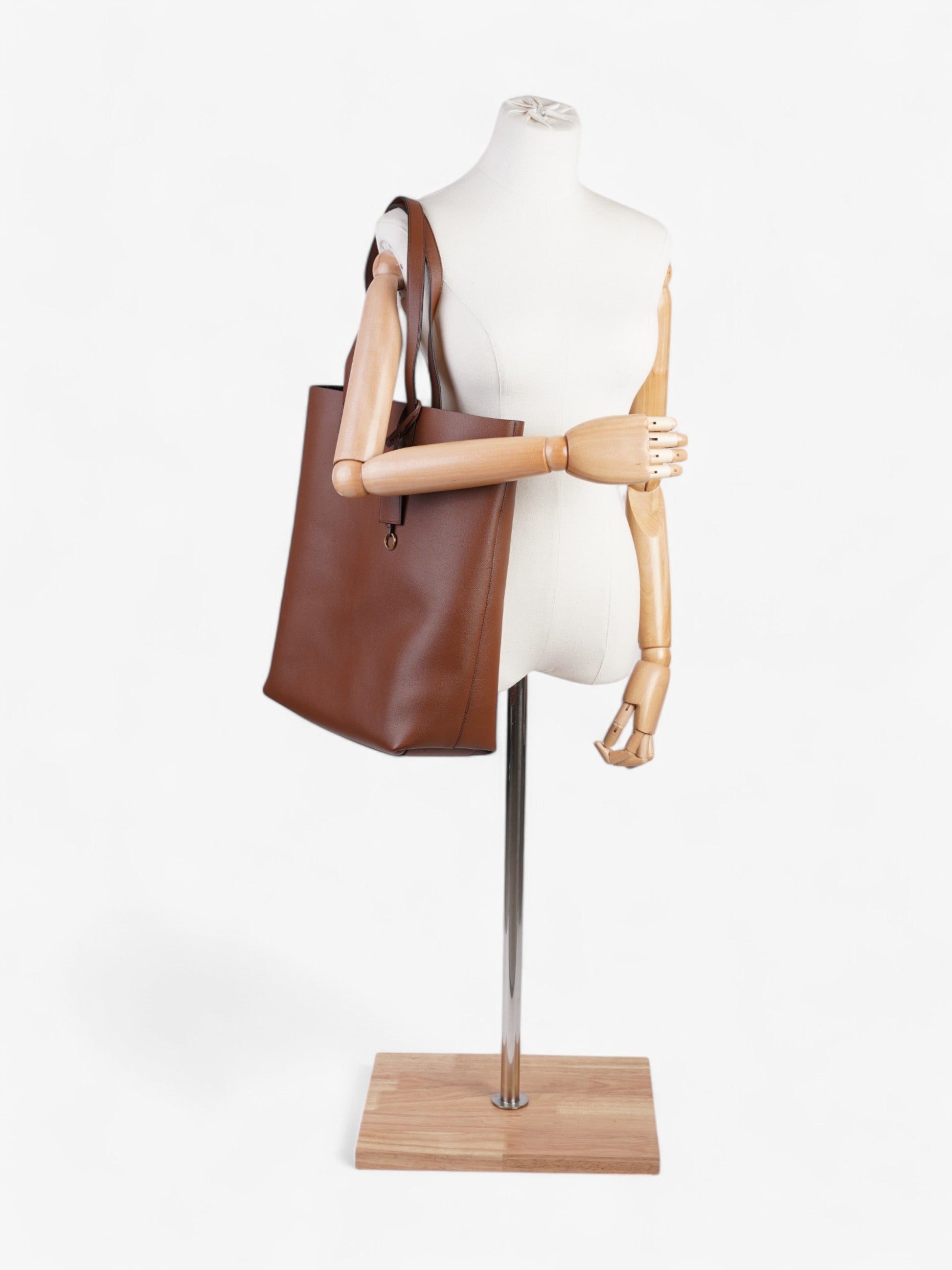 YSL Saint Laurent Shopping Bag Calfskin N S Leather Brown Shoulder Bag