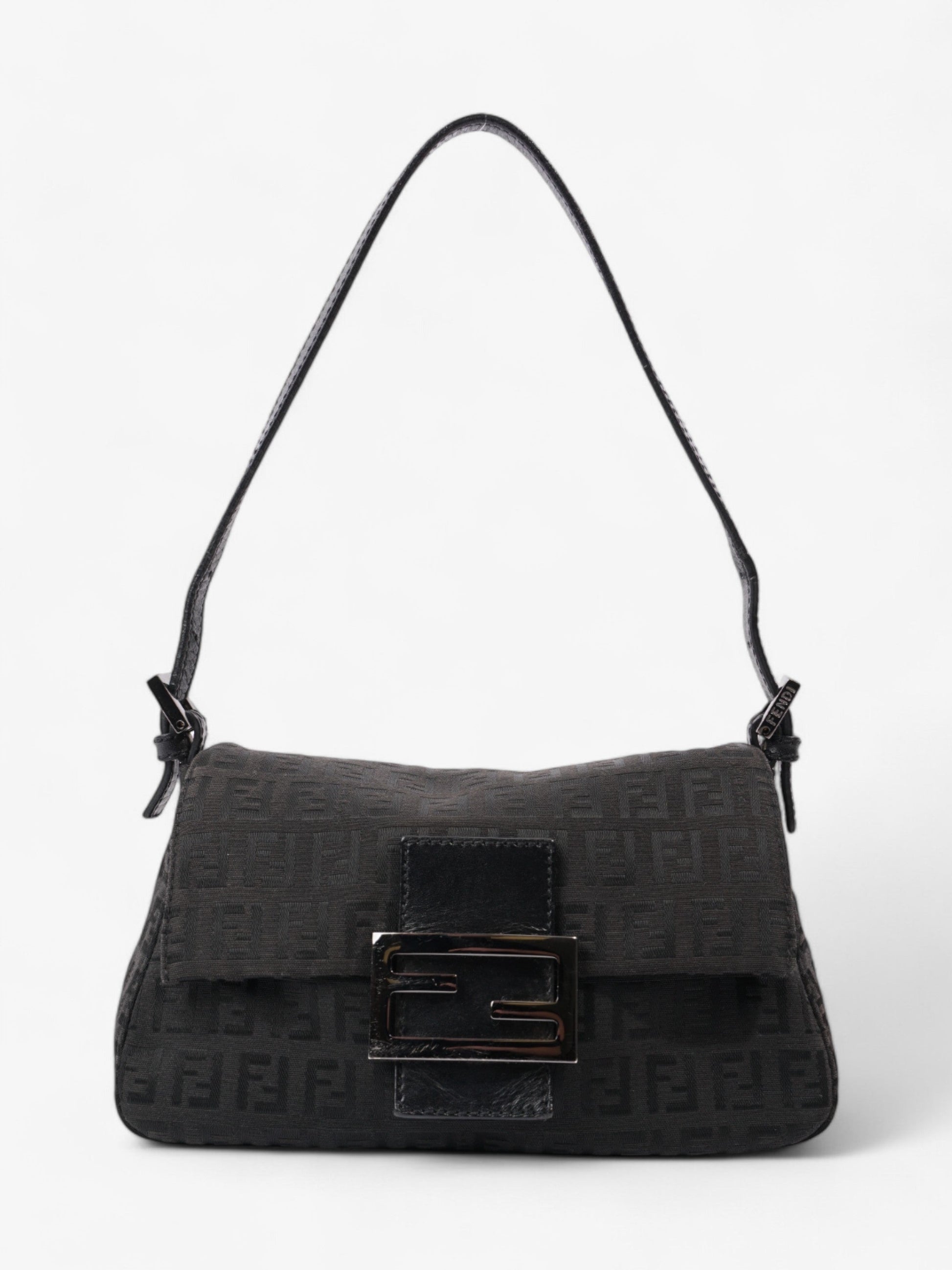 Fendi Mamma Baguette Shoulder Bag Canvas Black Mini