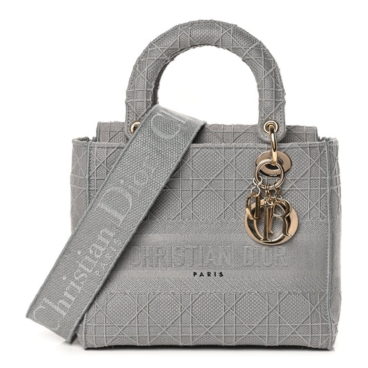 Dior Shoulder Bag Christian Cannage Lady D-Lite Leather Canvas Gray