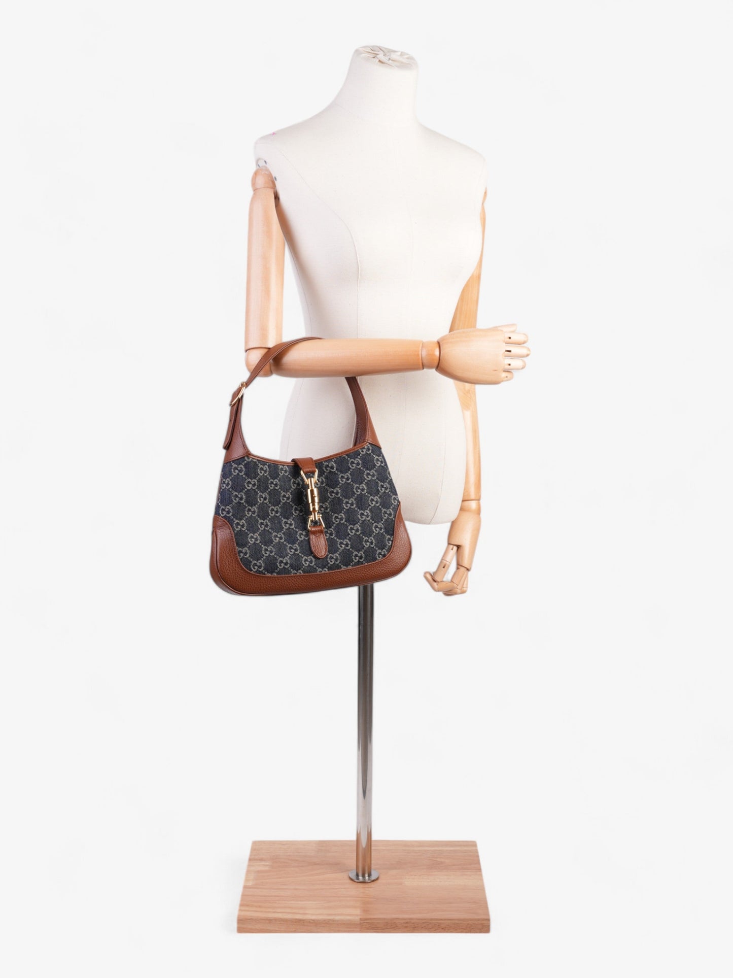 Gucci Jackie Shoulder Bag Denim Brown Brown Denim