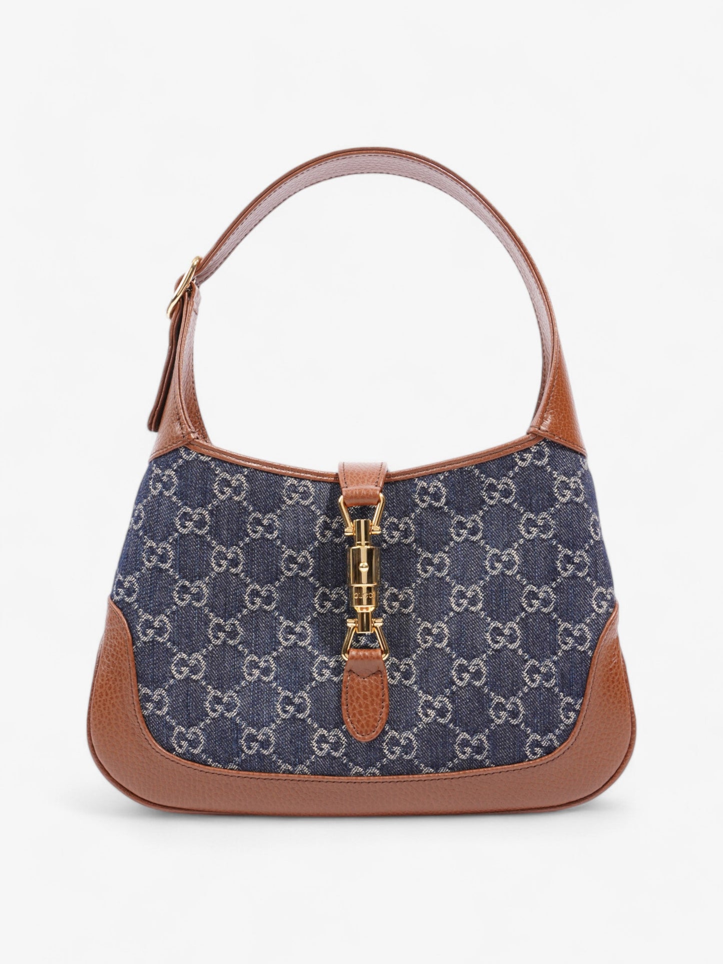 Gucci Jackie Shoulder Bag Denim Brown Brown Denim