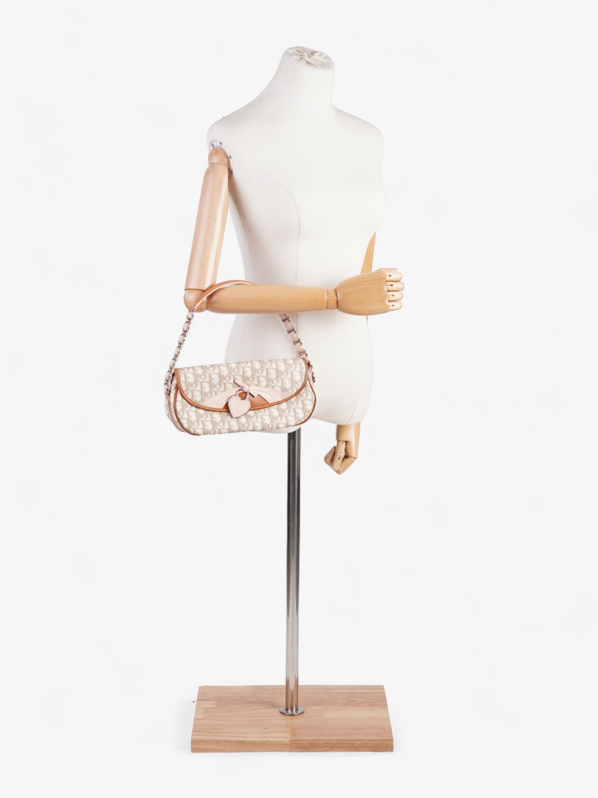 Dior Christian Romantic Shoulder Bag Canvas Beige Pink