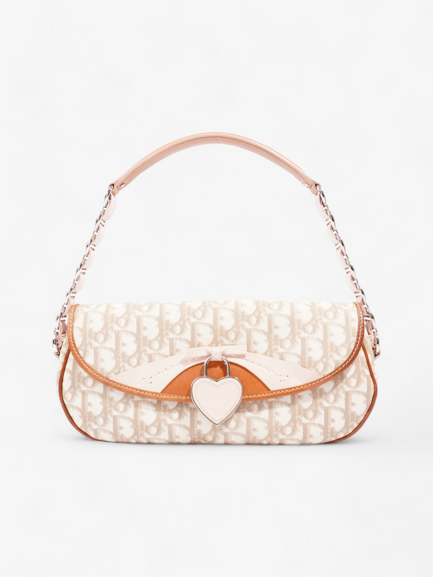 Dior Christian Romantic Shoulder Bag Canvas Beige Pink