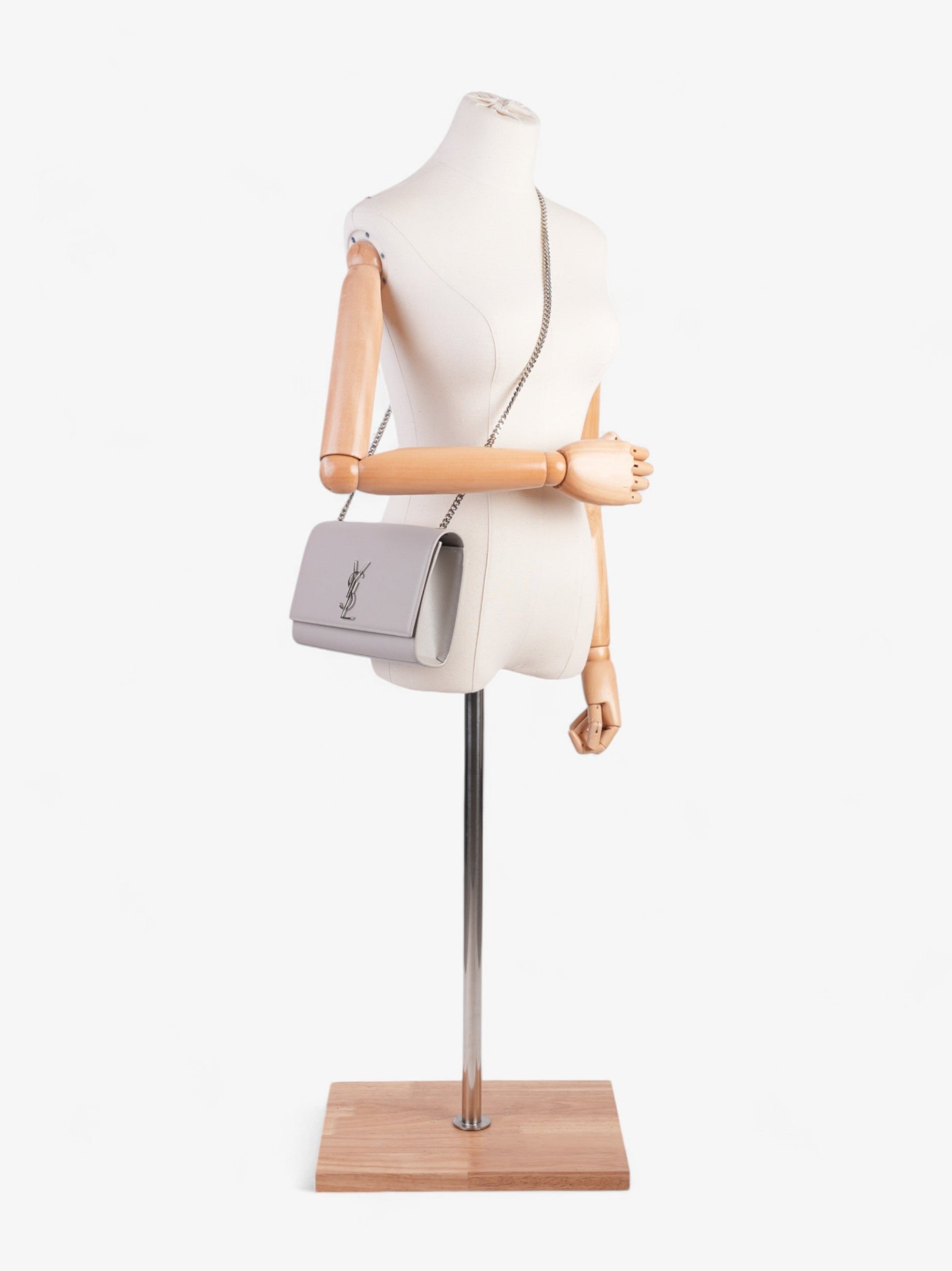 YSL Saint Laurent Kate Grey Grained Shoulder Bag Leather Gray Medium