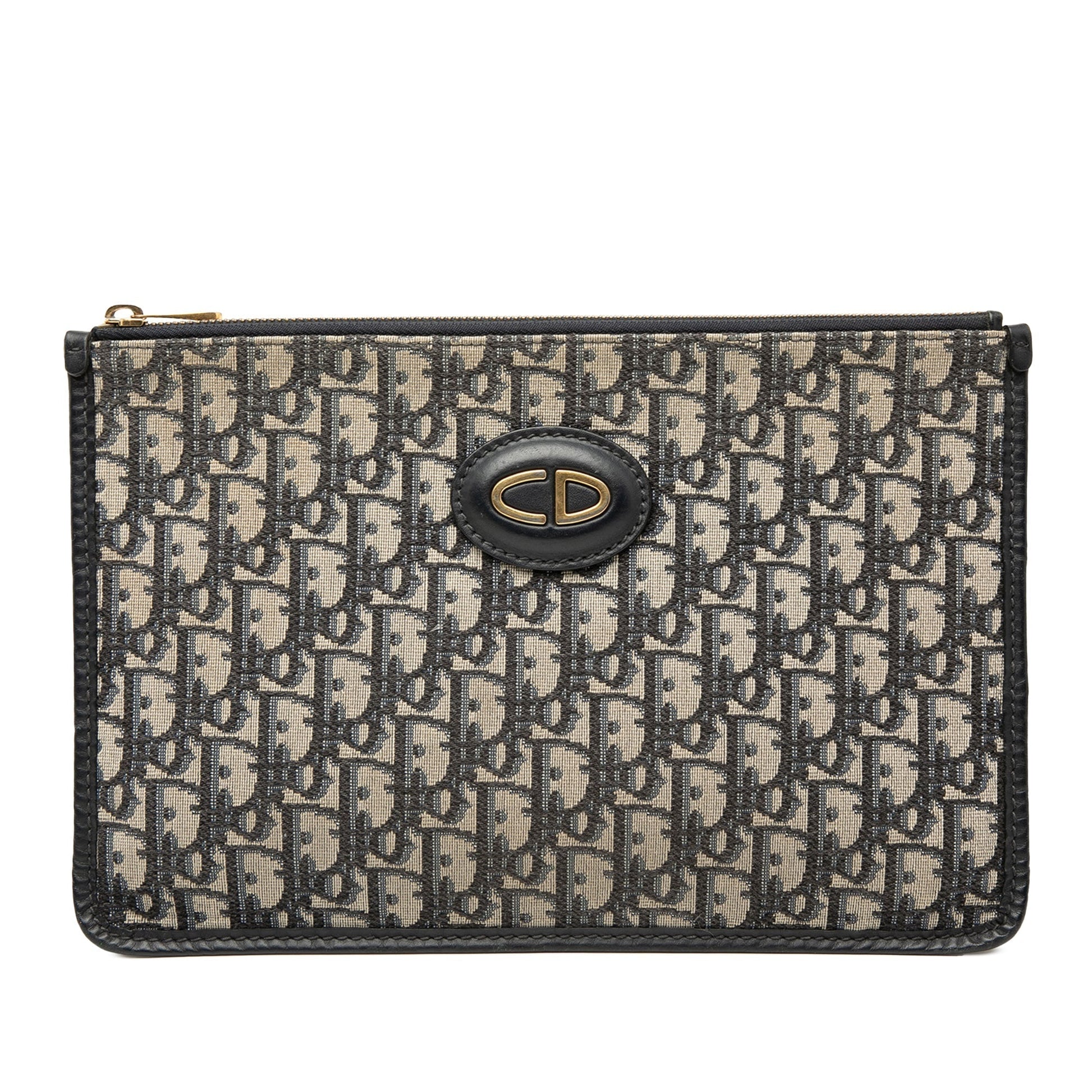Dior Handbag Oblique Clutch Canvas Blue Clutch Bag