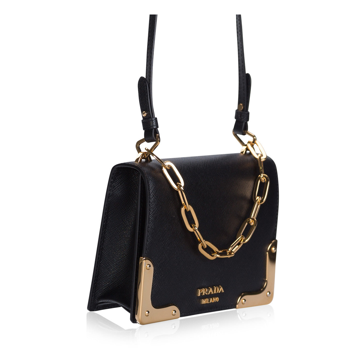 Prada Bandoleira Crossbody Bag Black Gold