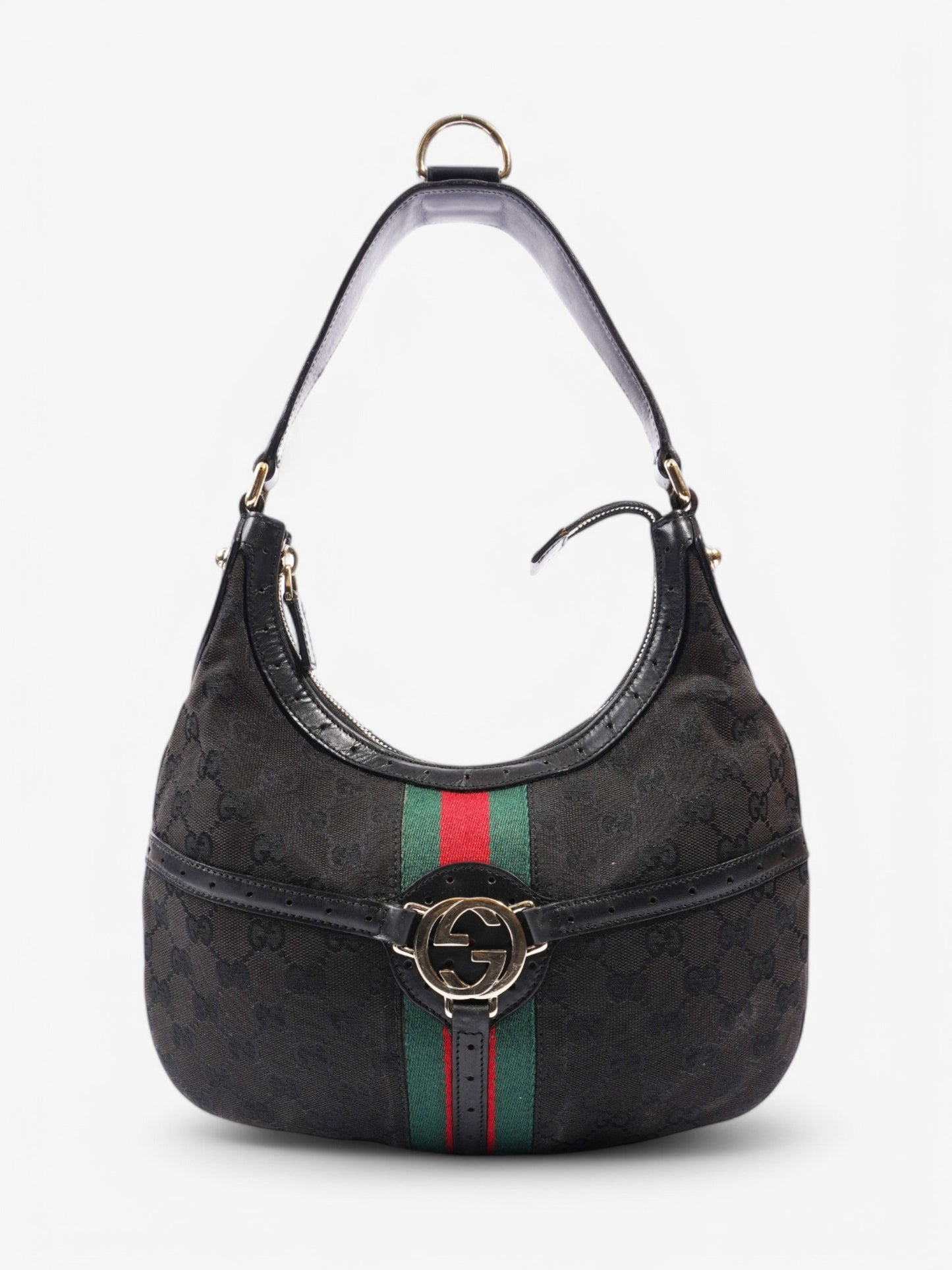 Gucci Jackie Shoulder Bag Green Canvas Black