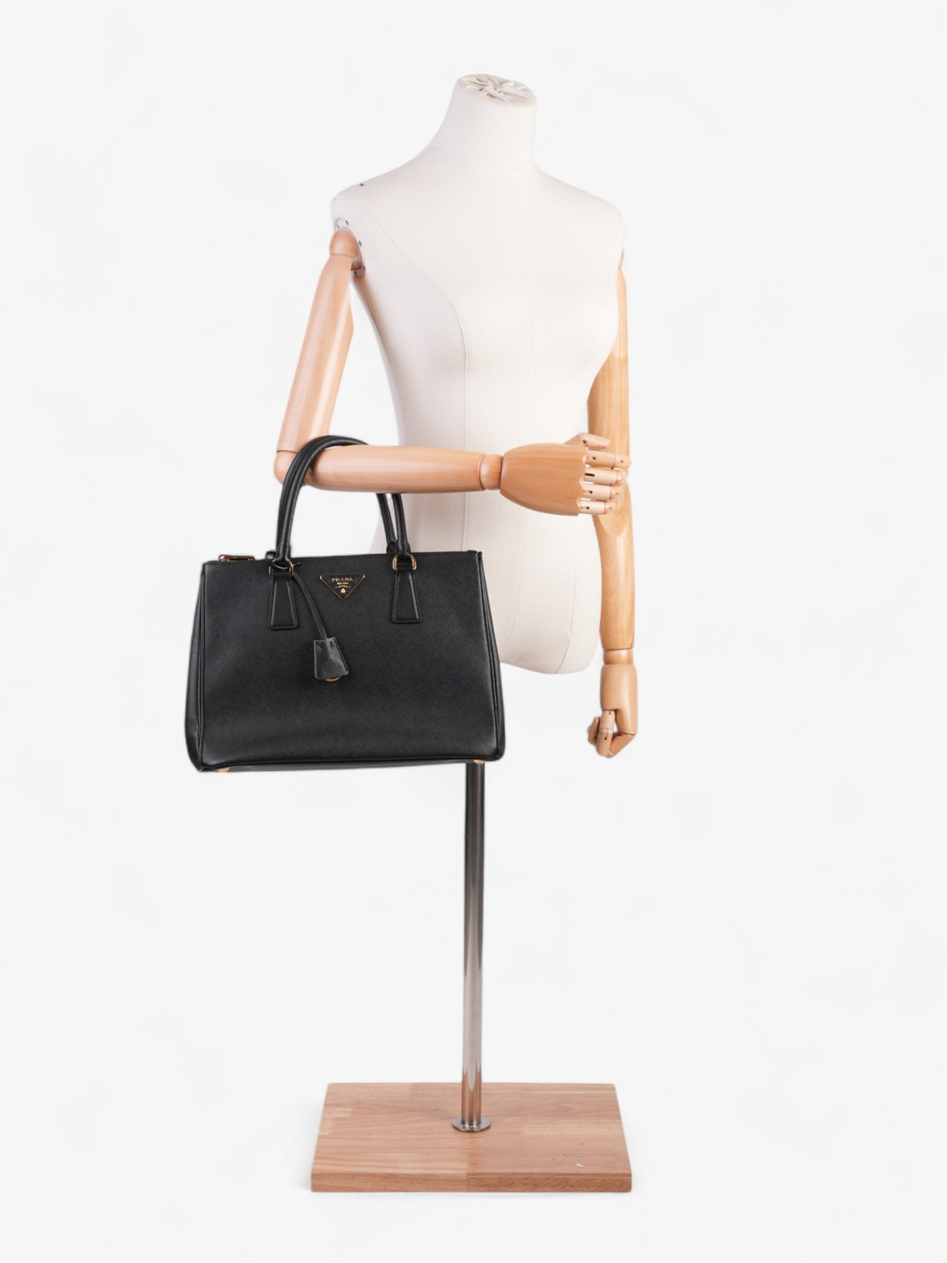 Prada Galleria Double Tote Leather Saffiano Black Tote Bag Black Saffiano Leather