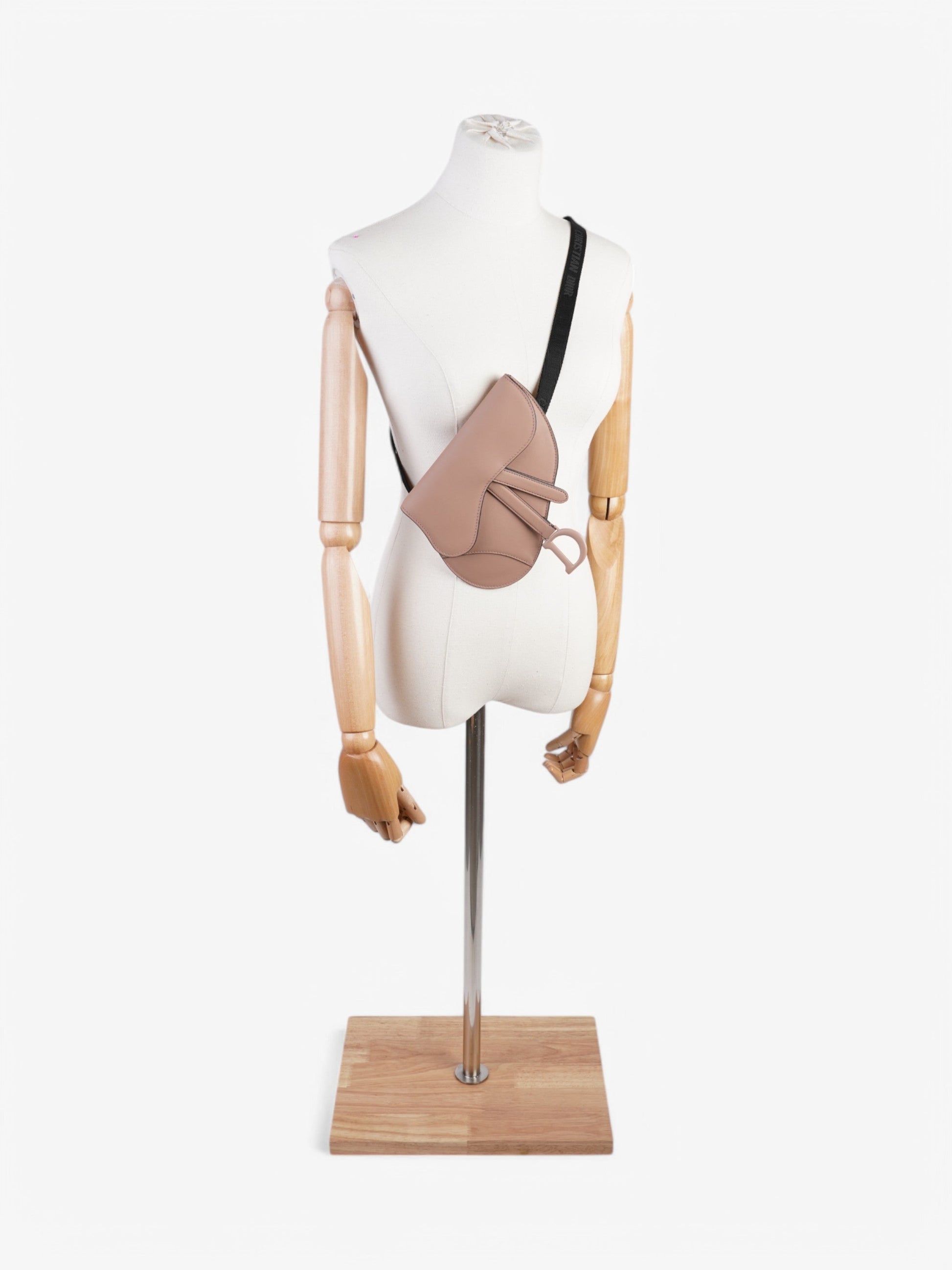 Dior Christian Saddle Belt Bag Rose Calfskin Leather Black Pink
