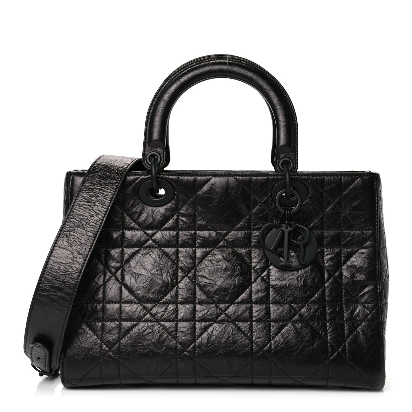 Dior Handbag Christian Crinkled Calfskin Macrocannage My ABC Lady Leather Black Medium Shoulder Bag