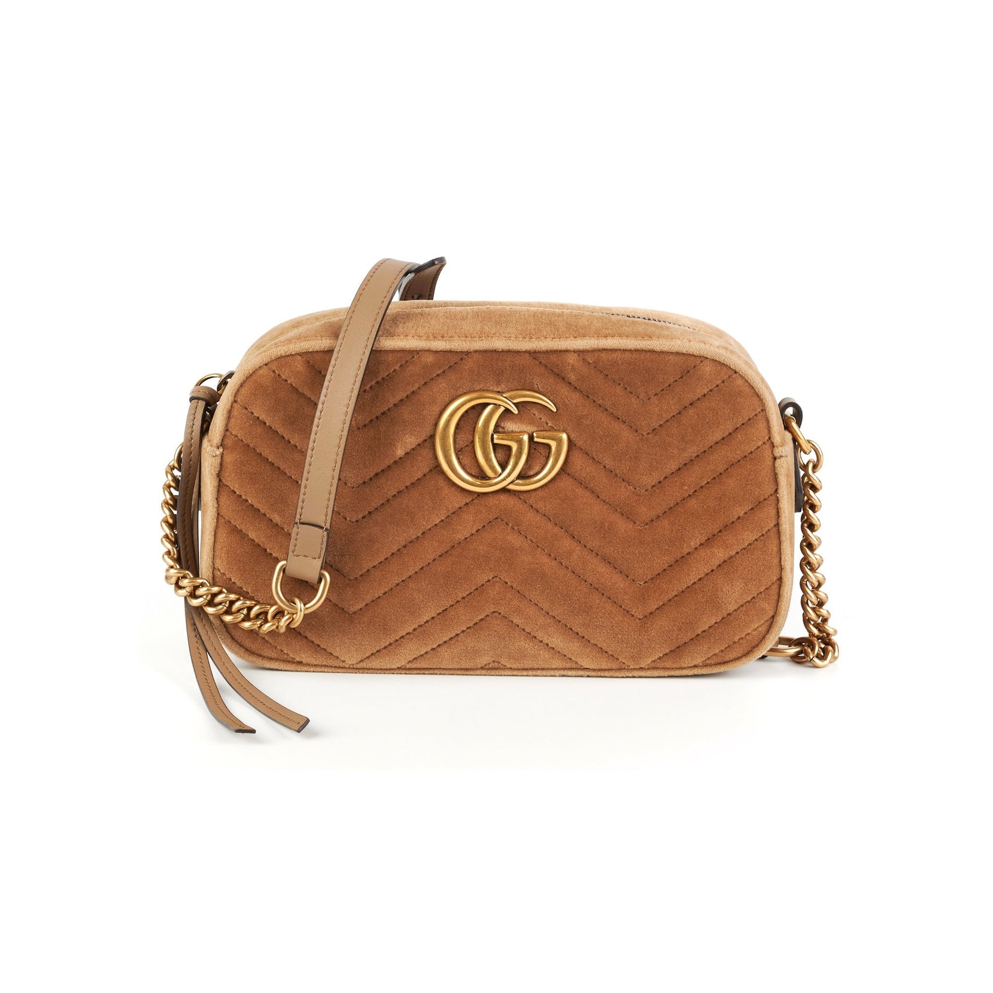 Gucci Marmont Velvet Crossbody Bag Tan Small