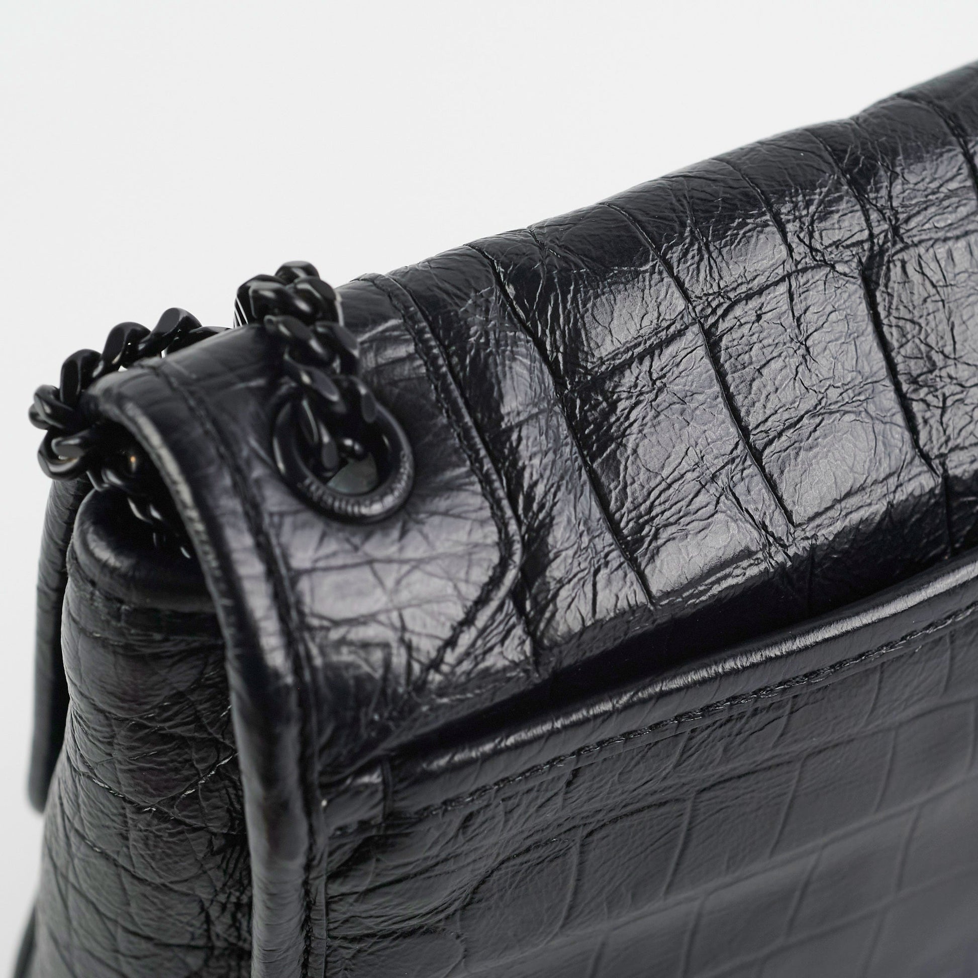 YSL Saint Laurent Niki Croc Shoulder Bag Baby Embossed