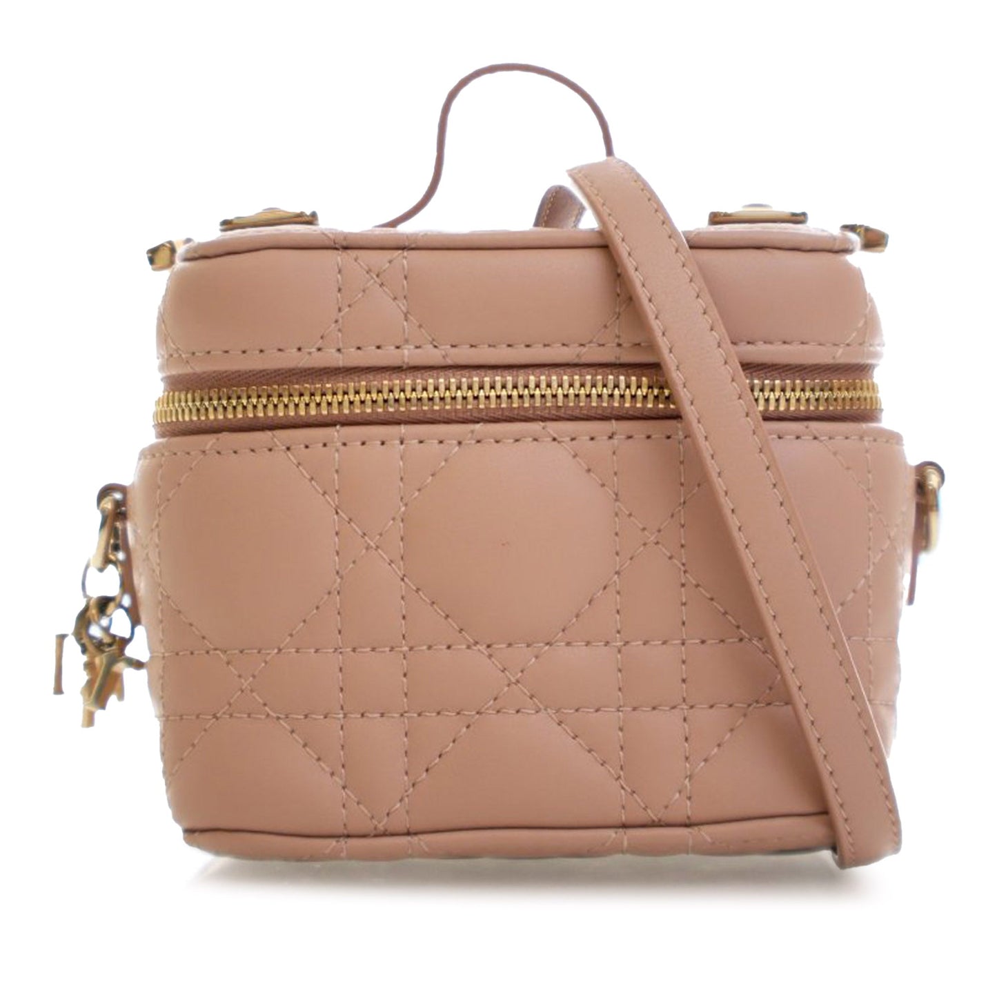 Dior Handbag Cannage Lady Vanity Case Satchel Lambskin Brown Micro Satchel Bag