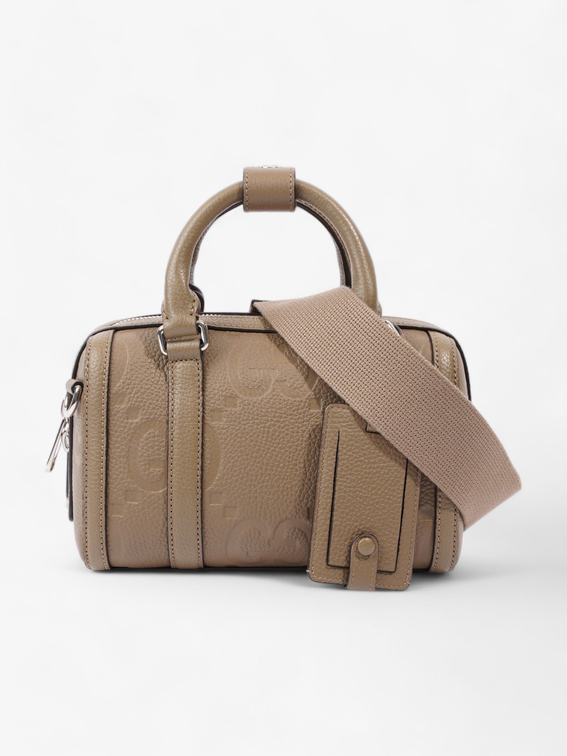 Gucci Jumbo Duffle Embossed Crossbody Bag Leather Beige